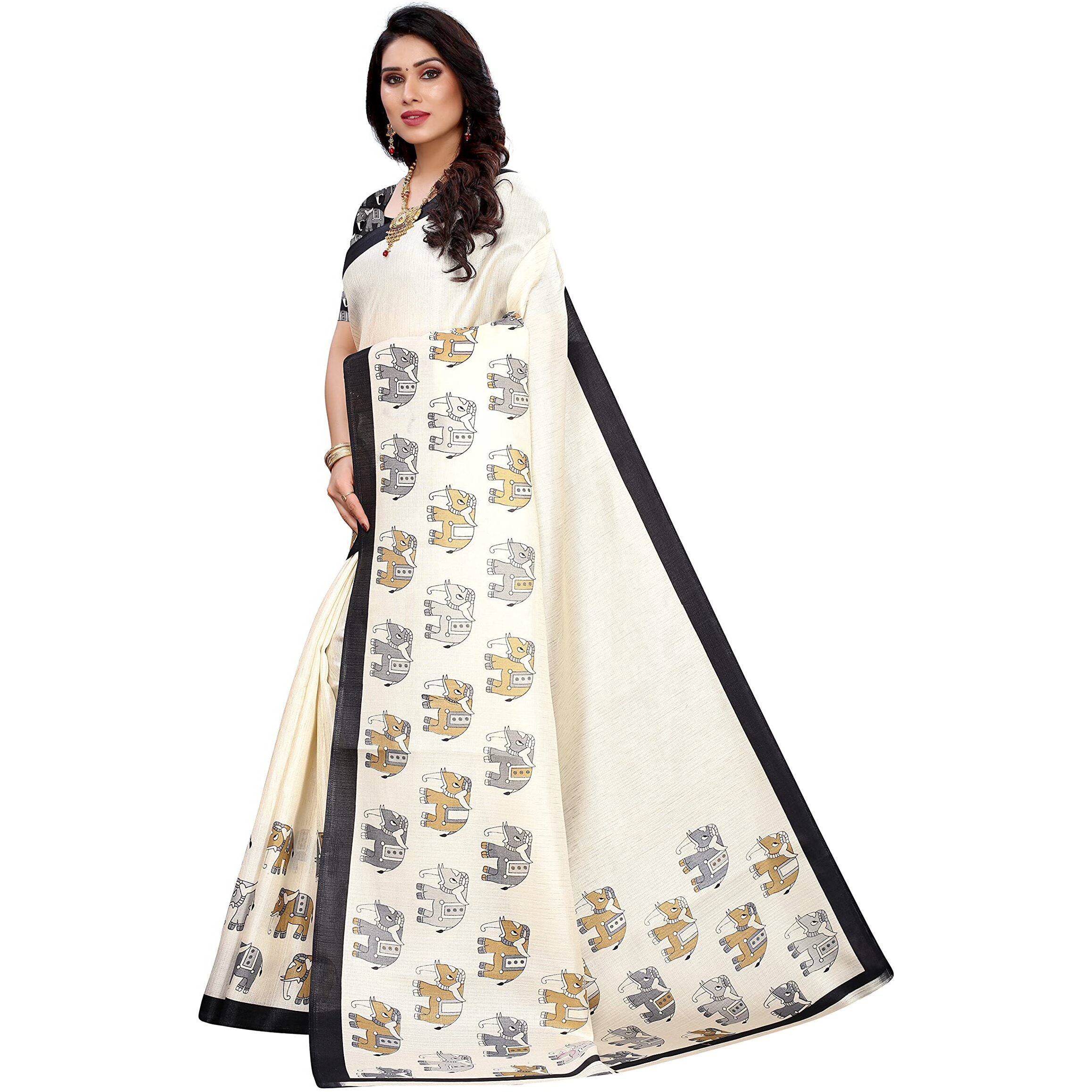 Yashika Women's Art Silk Printed Saree With Blouse Piece(SANVI BLACK_Free Size)
