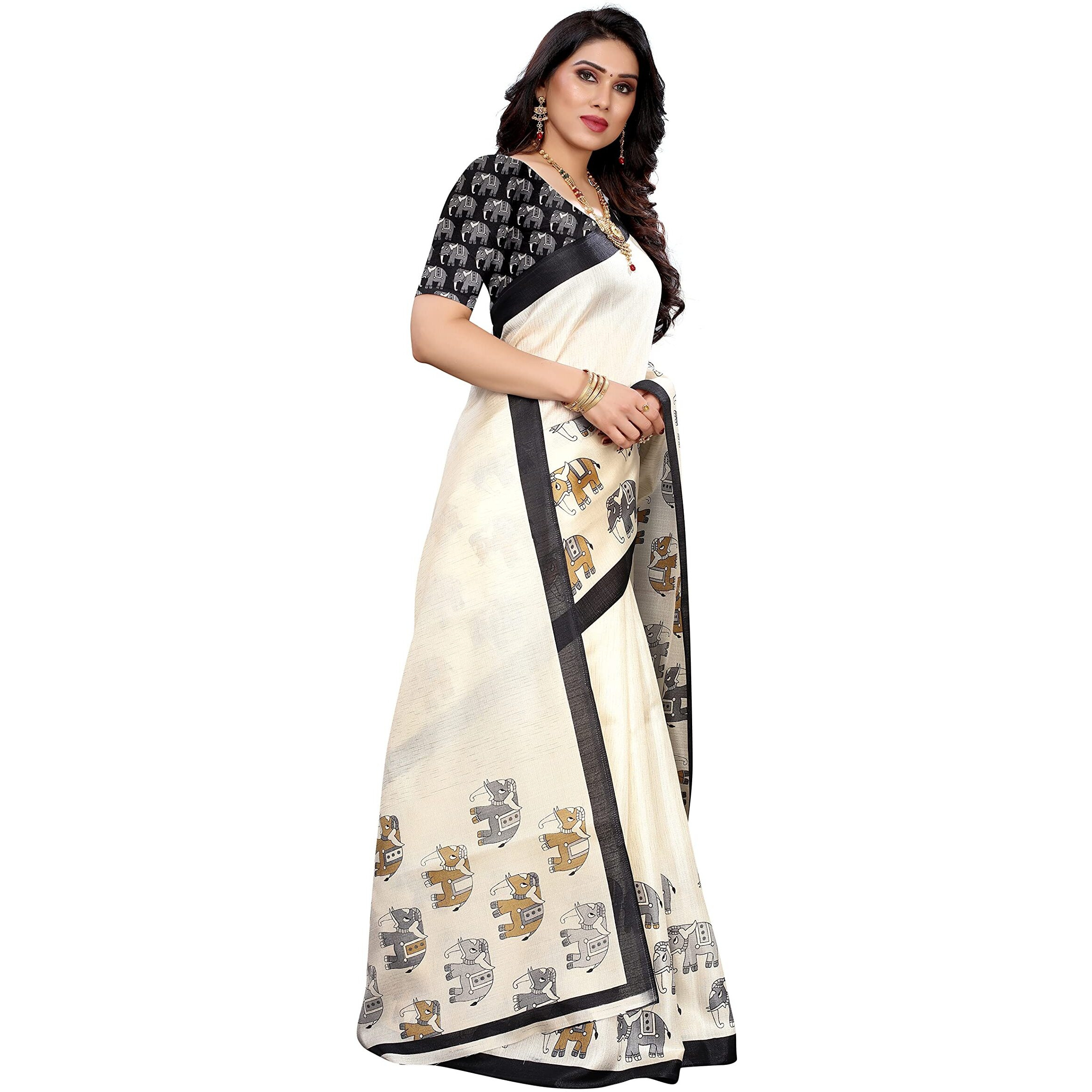 Yashika Women's Art Silk Printed Saree With Blouse Piece(SANVI BLACK_Free Size)
