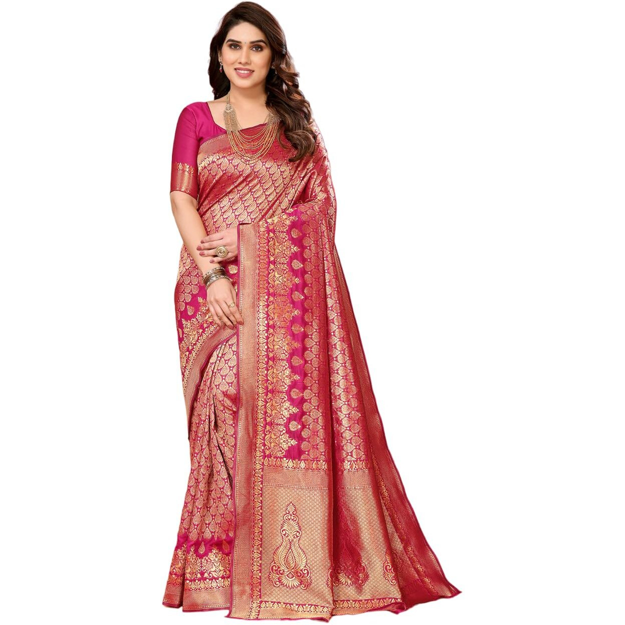 Yashika Present Banarasi Kanjivaram Silk Saree For Fashionable Women||Pink Coloured Silk Kanjivaram Saree|| AZ-YS-P1-MALIYA PINK New