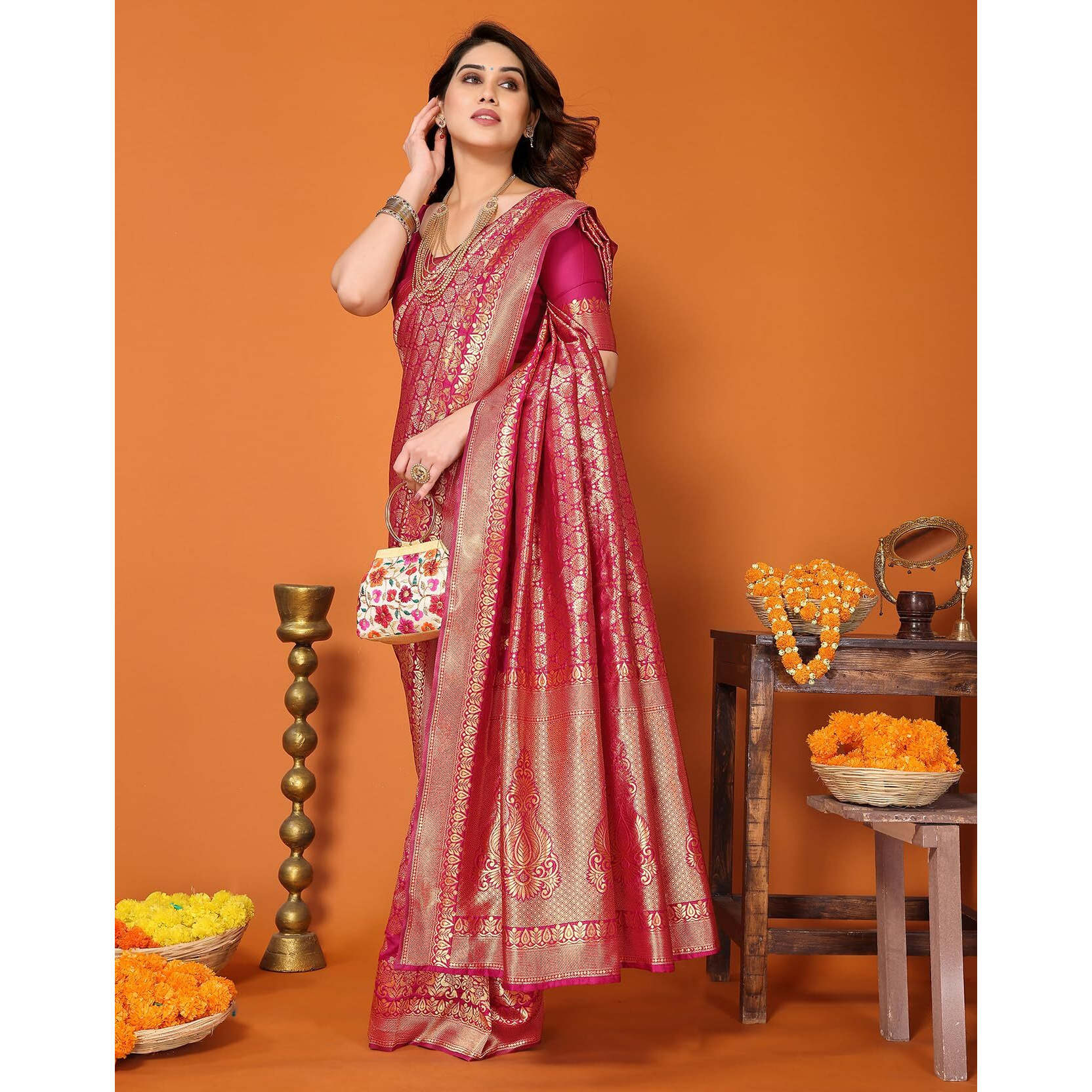Yashika Present Banarasi Kanjivaram Silk Saree For Fashionable Women||Pink Coloured Silk Kanjivaram Saree|| AZ-YS-P1-MALIYA PINK New