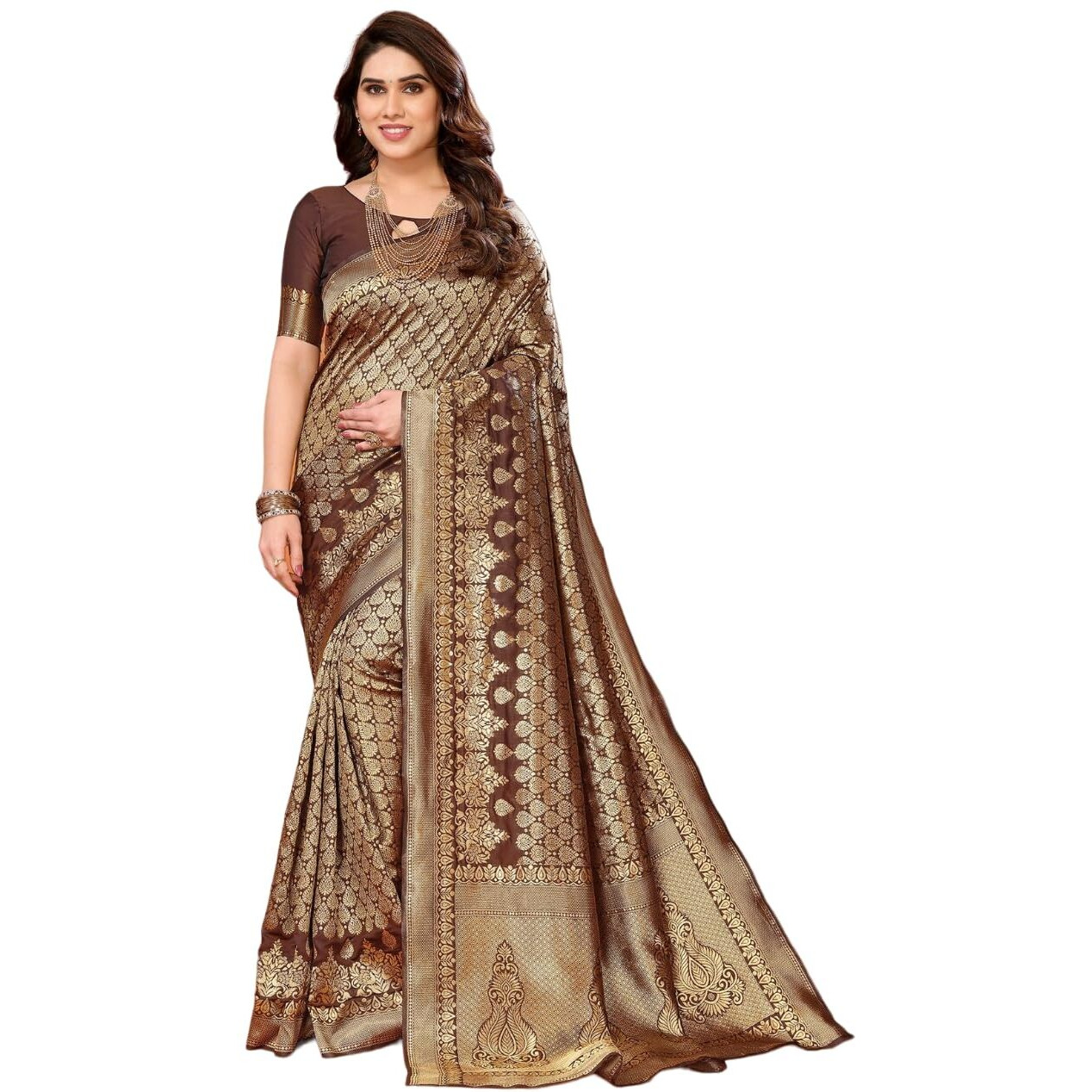 Yashika Present Banarasi Kanjivaram Silk Saree For Fashionable Women||Brown Coloured Silk Kanjivaram Saree|| AZ-YS-P1-MALIYA BROWN New