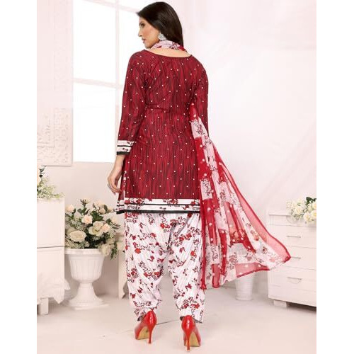 Yashika Women's Printed Dress Material - Unstitched Crepe Fabric Kurti, Pants & Dupatta Set (AZ-YS-P1-ABHILASHA RED)