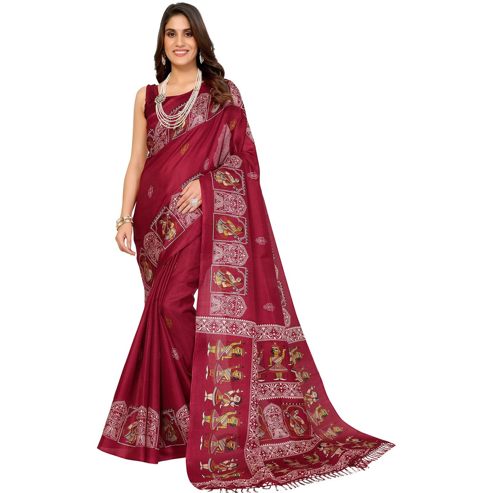 Yashika Women's Woven Latest Art Silk and Tassels Saree with Unstitched Blouse Material (AZ-YS-P1-NAFIZA-Parent_Maroon)