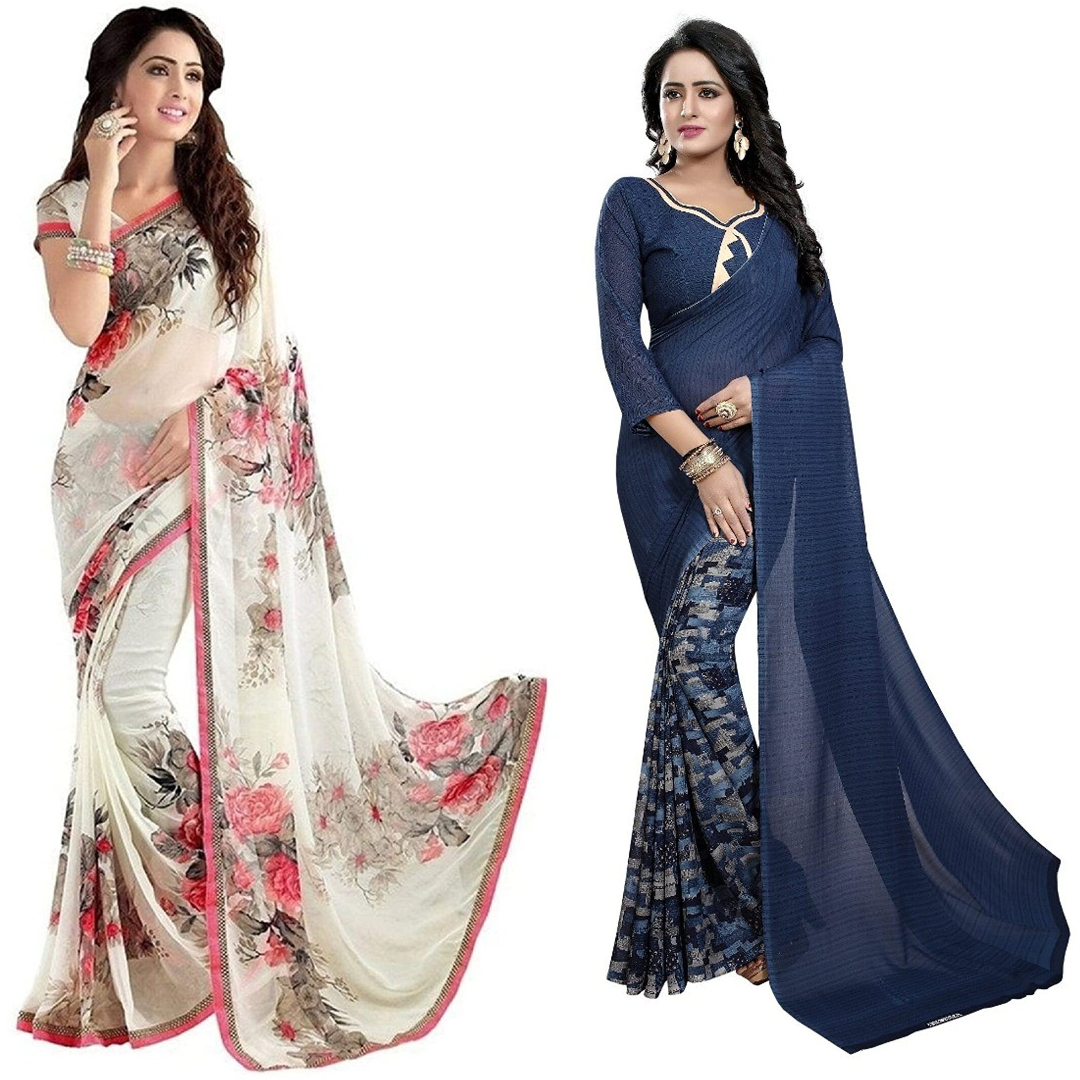 Yashika Women's Jacquard Pure Georgette Saree Combo (APSARA White_Half Ink_Grey)