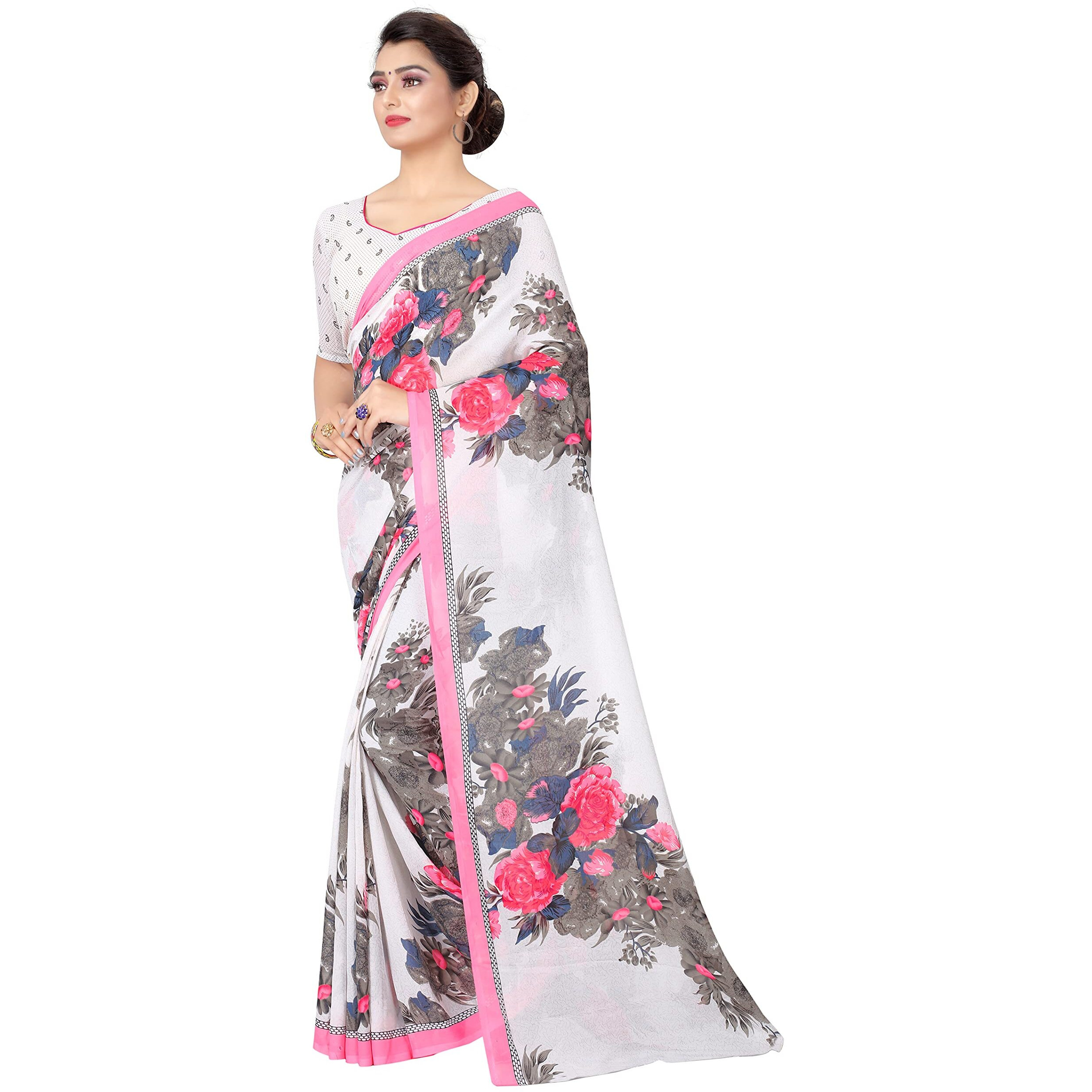 Yashika Women's Jacquard Pure Georgette Saree Combo (APSARA White_Half Ink_Grey)