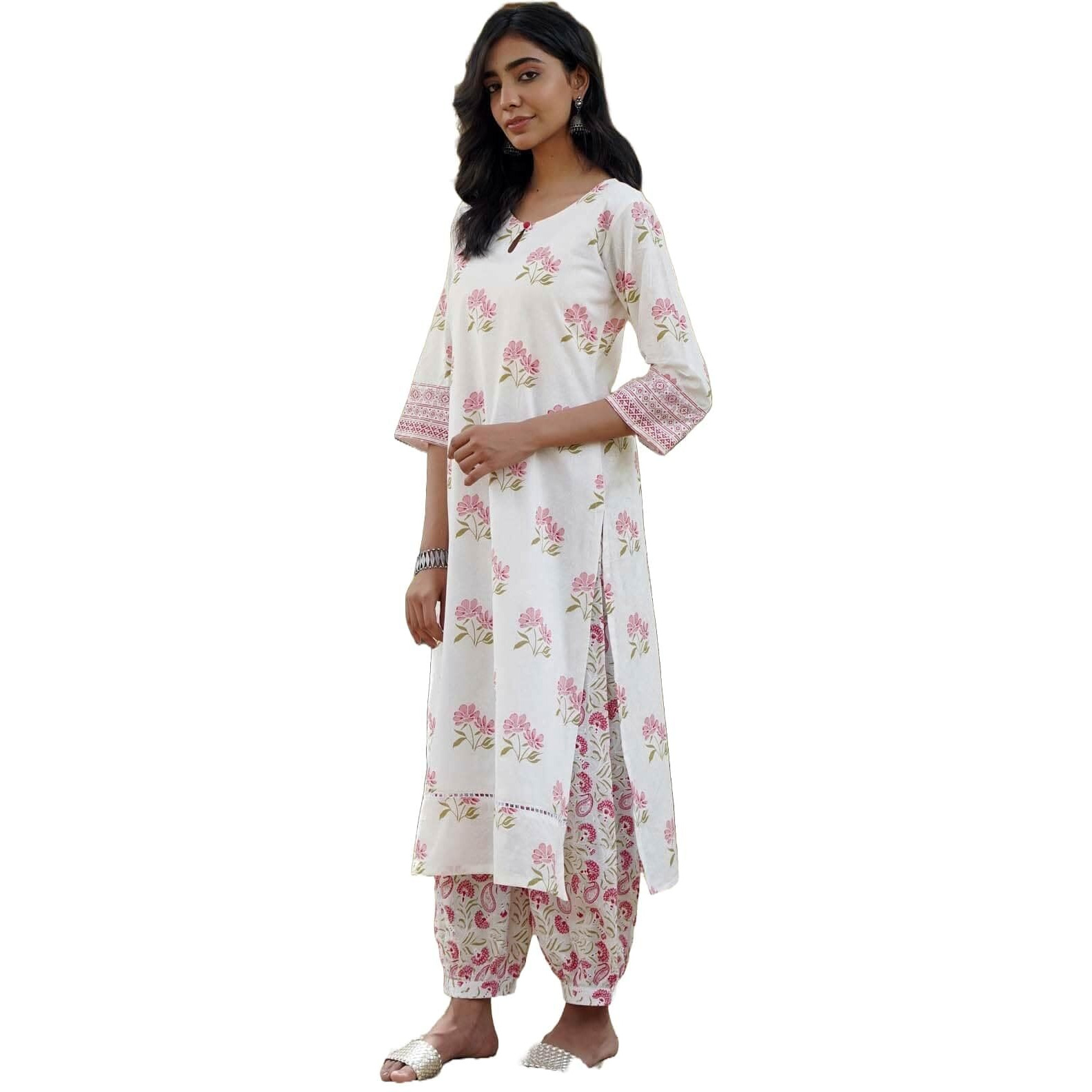 Yashika Women's Floral Regular Kurta Elegance Meets Comfort in Style Stay Comfortable Yet Stylish with Our Cotton Blend Kurti Pant Sets (AZ-YS-OG-KS2145-Parent_Pink_M)