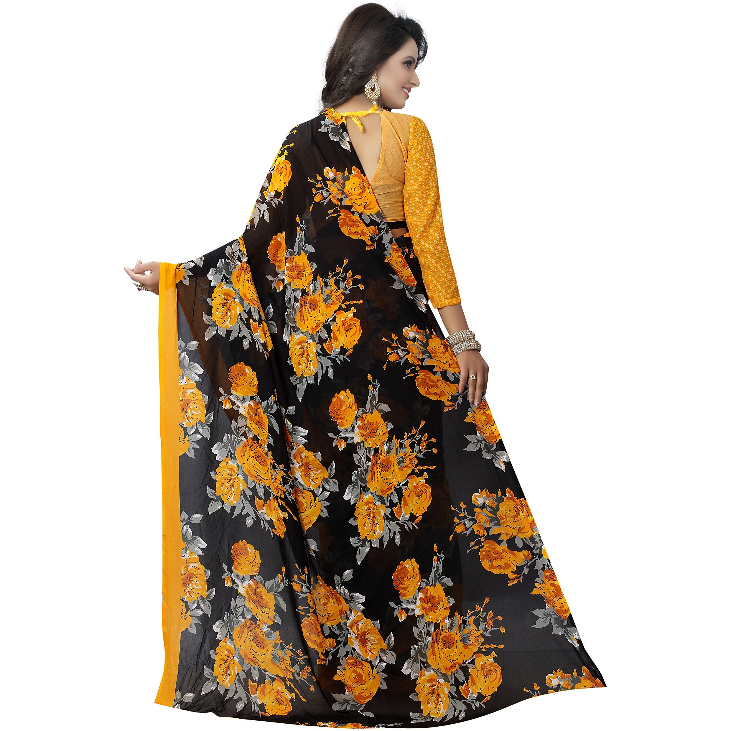 Yashika women's Georgette saree with blouse piece (Multi-Color_Free_Size) SDPL-FLORAL YELLOW