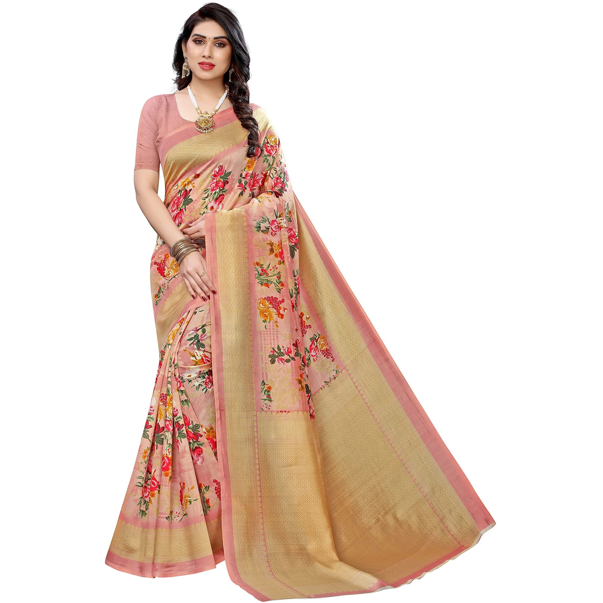 Yashika Women's Combo Art Silk Printed Saree With Blouse Piece Pack Of 2(AIR PEACH-ALIFA PINK)