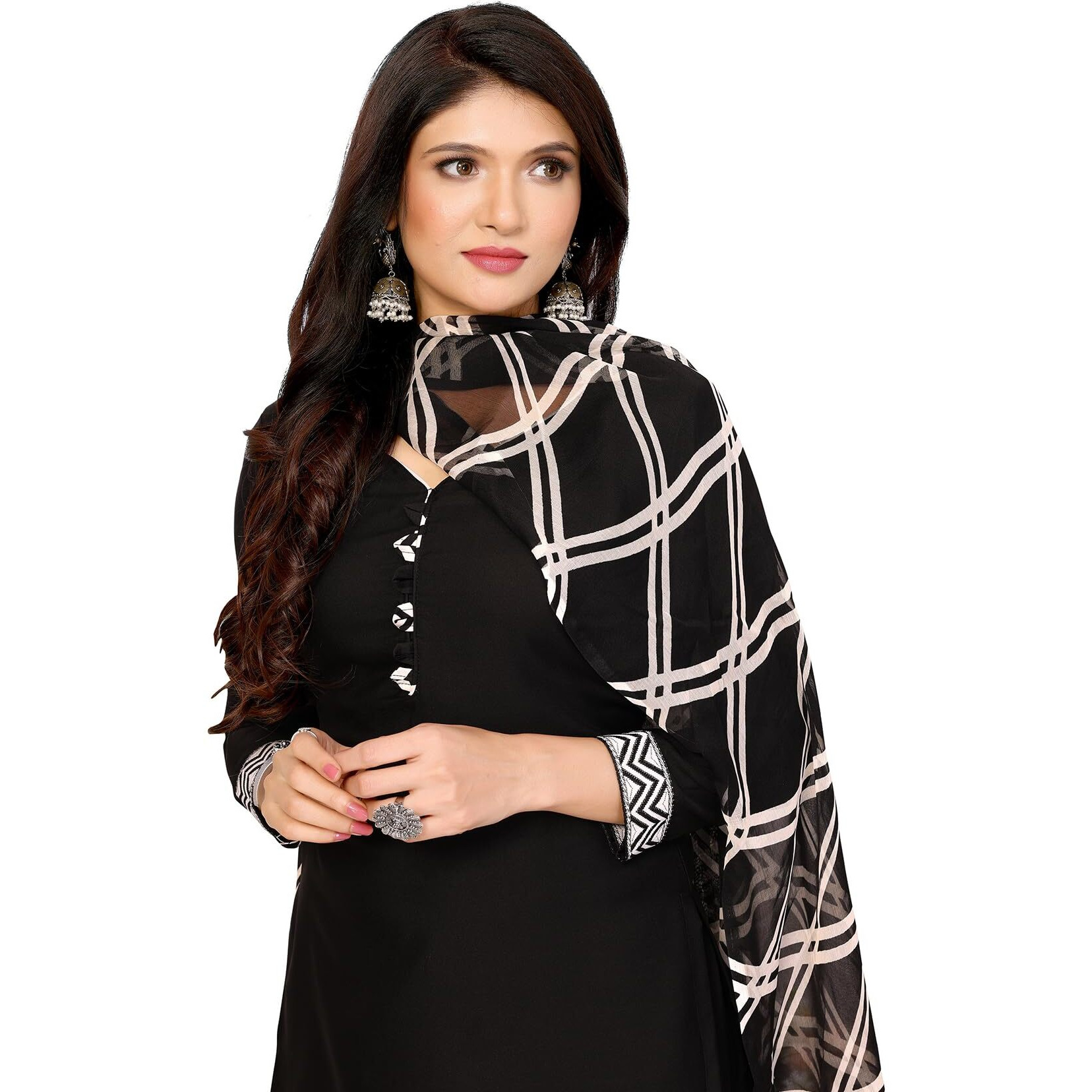 Yashika Women's Printed Dress Material - Unstitched Crepe Fabric Kurti, Pants & Dupatta Set (AZ-YS-P4-BLACK ARYA)