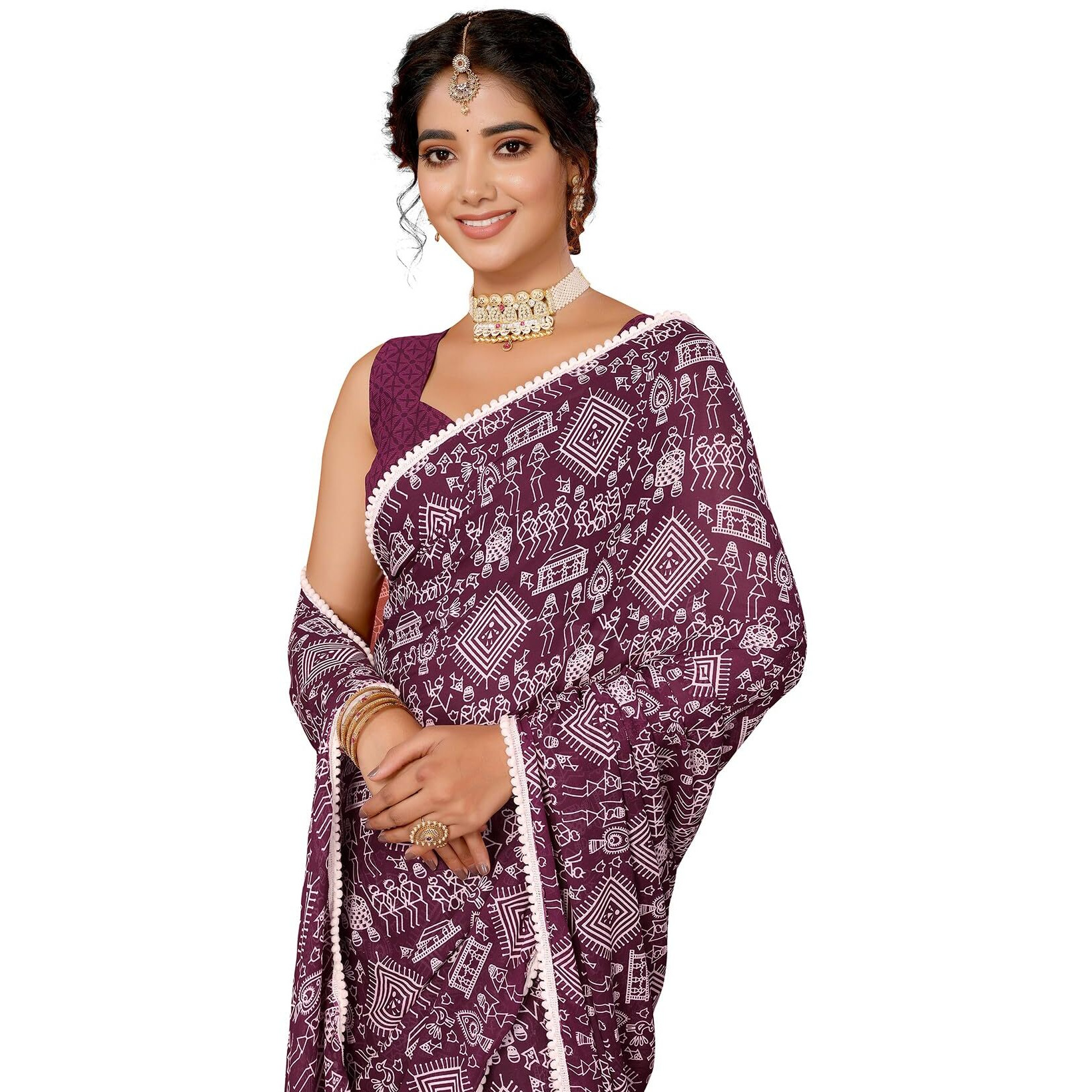 Yashika with Unstitched Blouse Material Lace Border Georgette Women's Printed Saree (AZ-YS-P3-ARSHA-Parent_Purple)