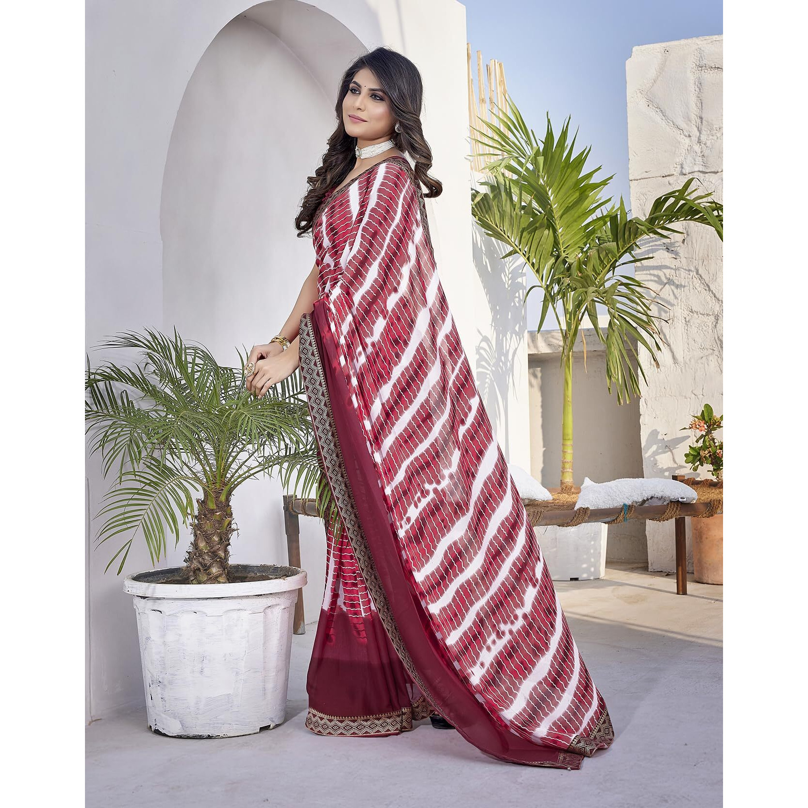 Yashika Women's Beautifull Printed Jacquard Lace Georgette Saree with Blouse Material||Maroon Coloured Georgette Saree||AZ-YS-P1-STYLISH MAROON