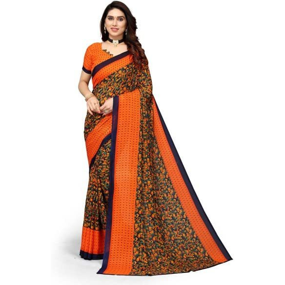 Yashika Womens Georgette Printed Saree With Blouse Piece(NAMRATA ORANGE_N_Free Size)