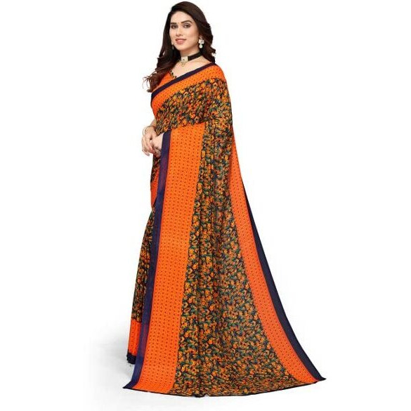 Yashika Womens Georgette Printed Saree With Blouse Piece(NAMRATA ORANGE_N_Free Size)