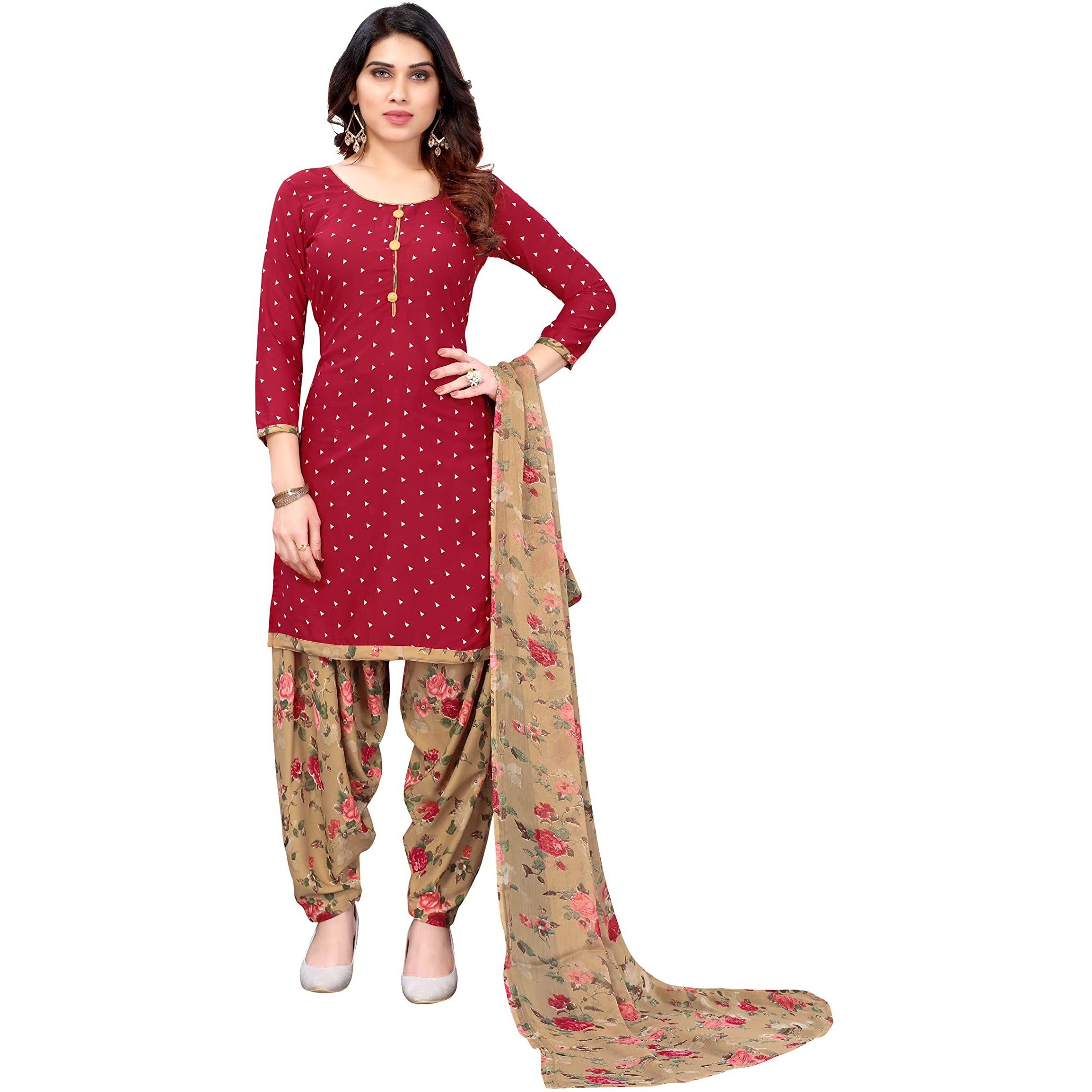 Yashika Women's French Crepe Printed Unstiched Dress Material(SOHA RED)
