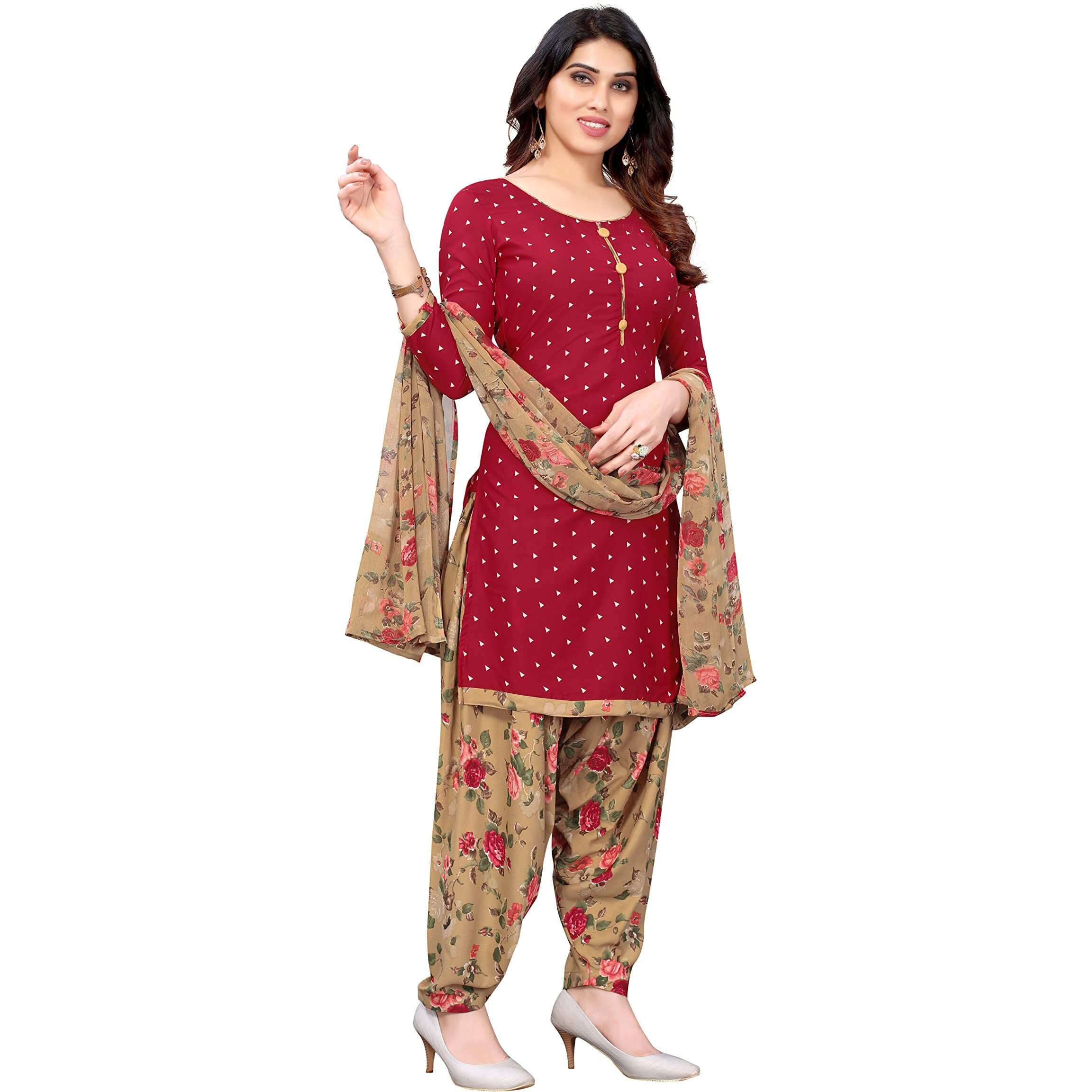 Yashika Women's French Crepe Printed Unstiched Dress Material(SOHA RED)