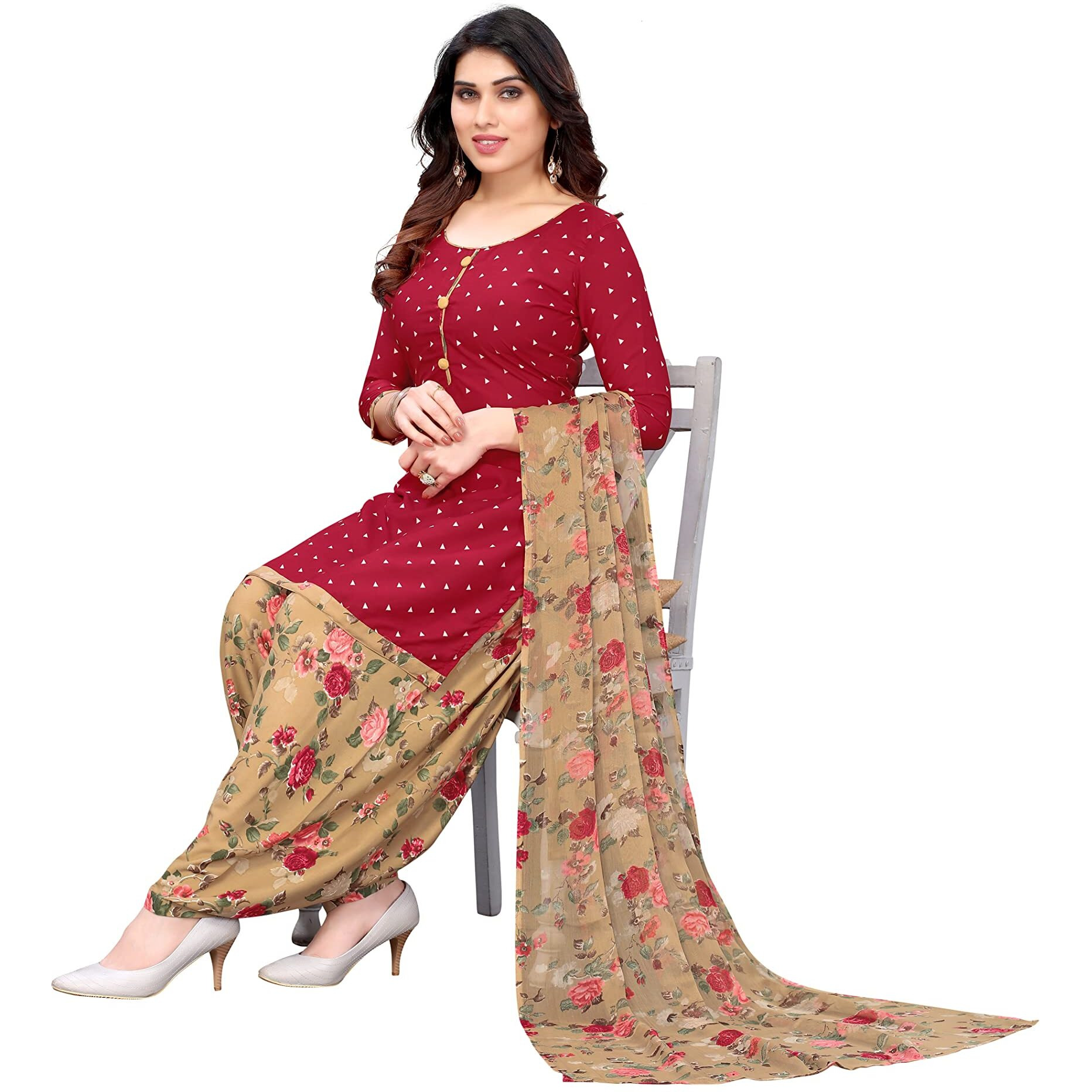 Yashika Women's French Crepe Printed Unstiched Dress Material(SOHA RED)