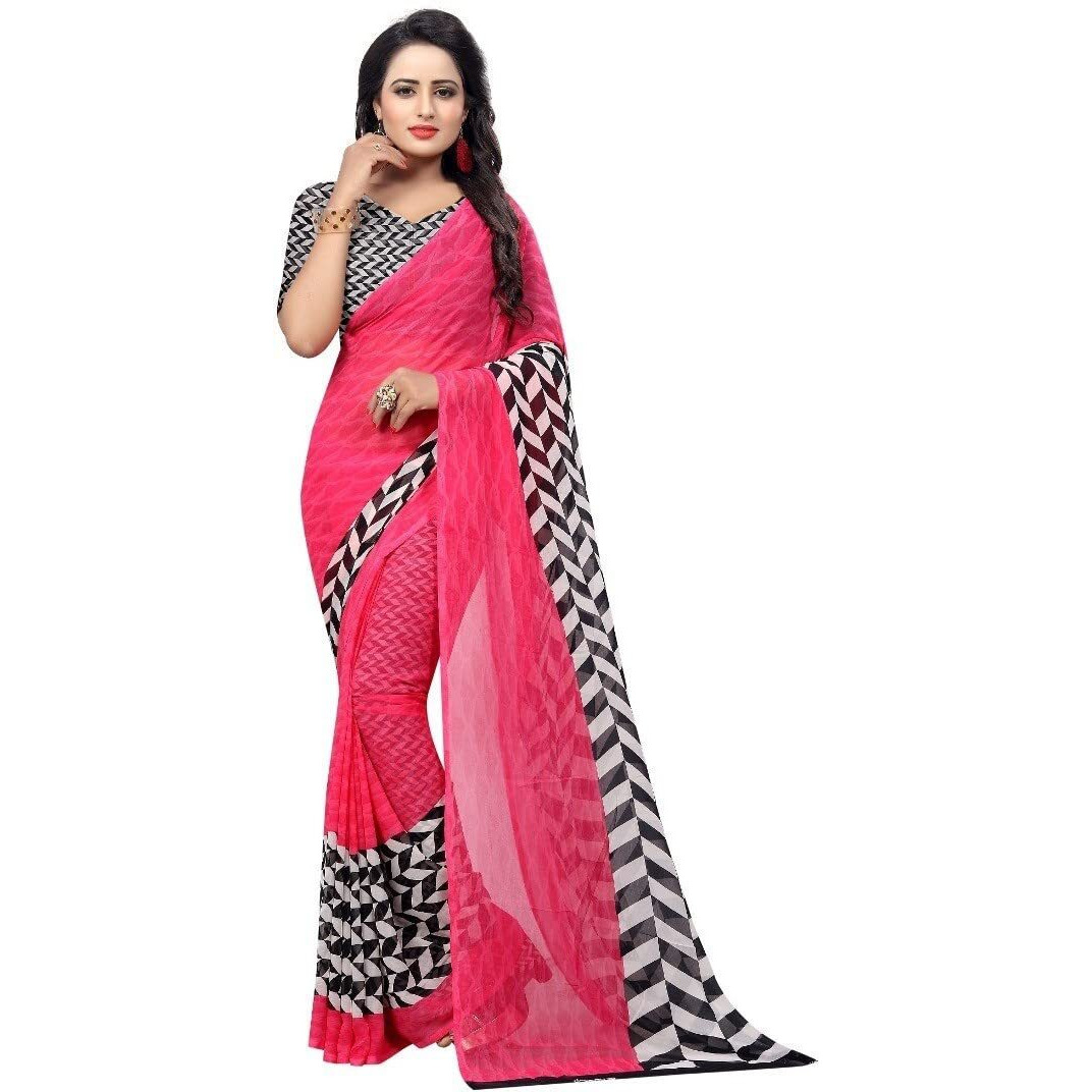 Yashika Women's Jacquard Pure Georgette Saree Combo (PIKU Pink_APSARA White 4)