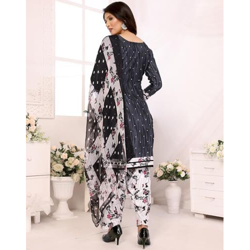 Yashika Women's Printed Dress Material - Unstitched Crepe Fabric Kurti, Pants & Dupatta Set (AZ-YS-P1-ABHILASHA BLACK)