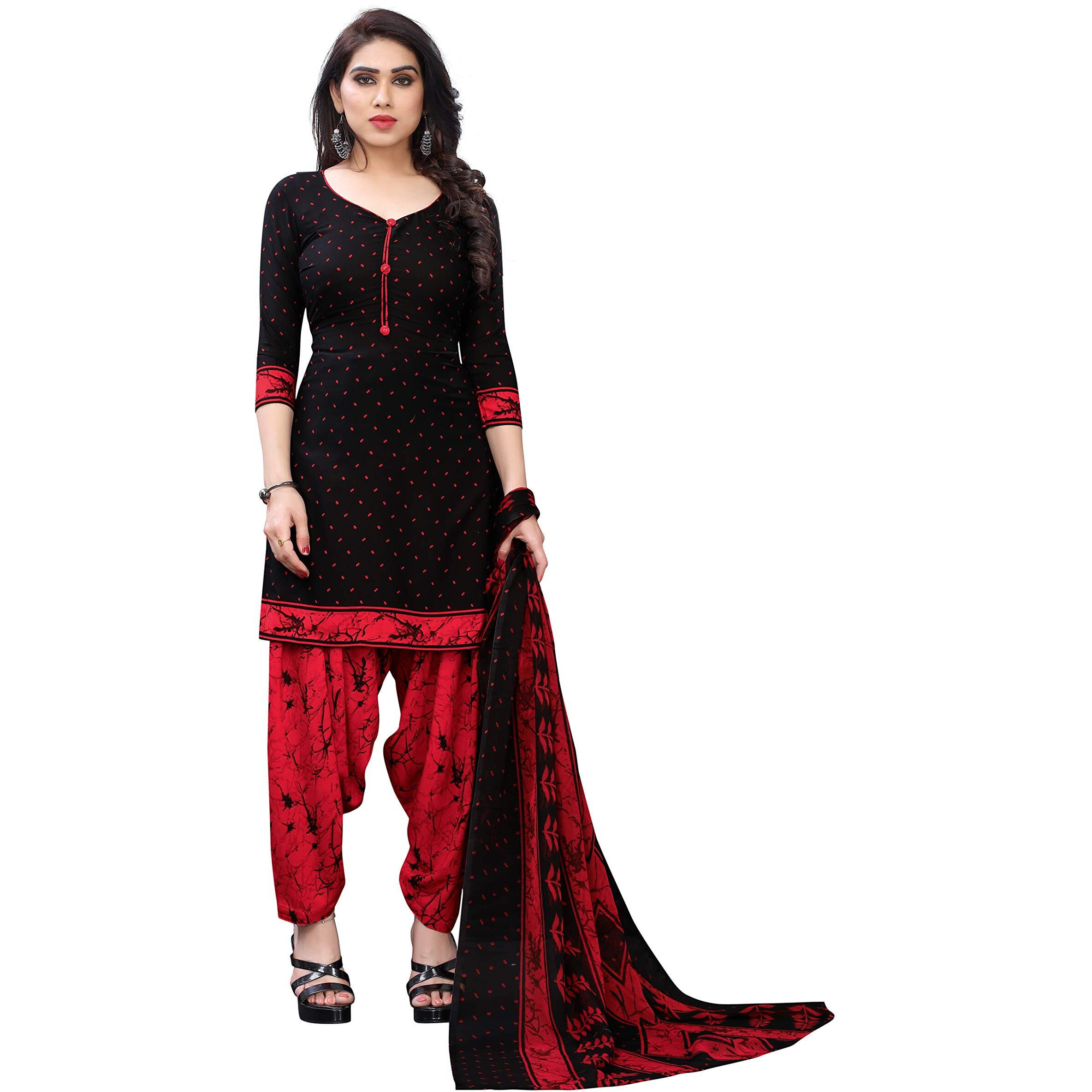 Yashika Women's Cotton Dress Material (Artwork Black Red_Free Size)
