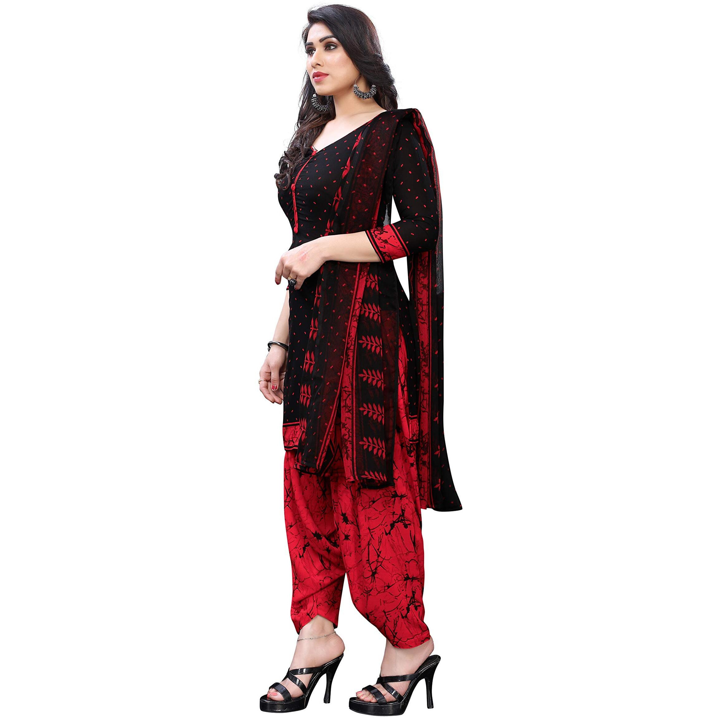 Yashika Women's Cotton Dress Material (Artwork Black Red_Free Size)