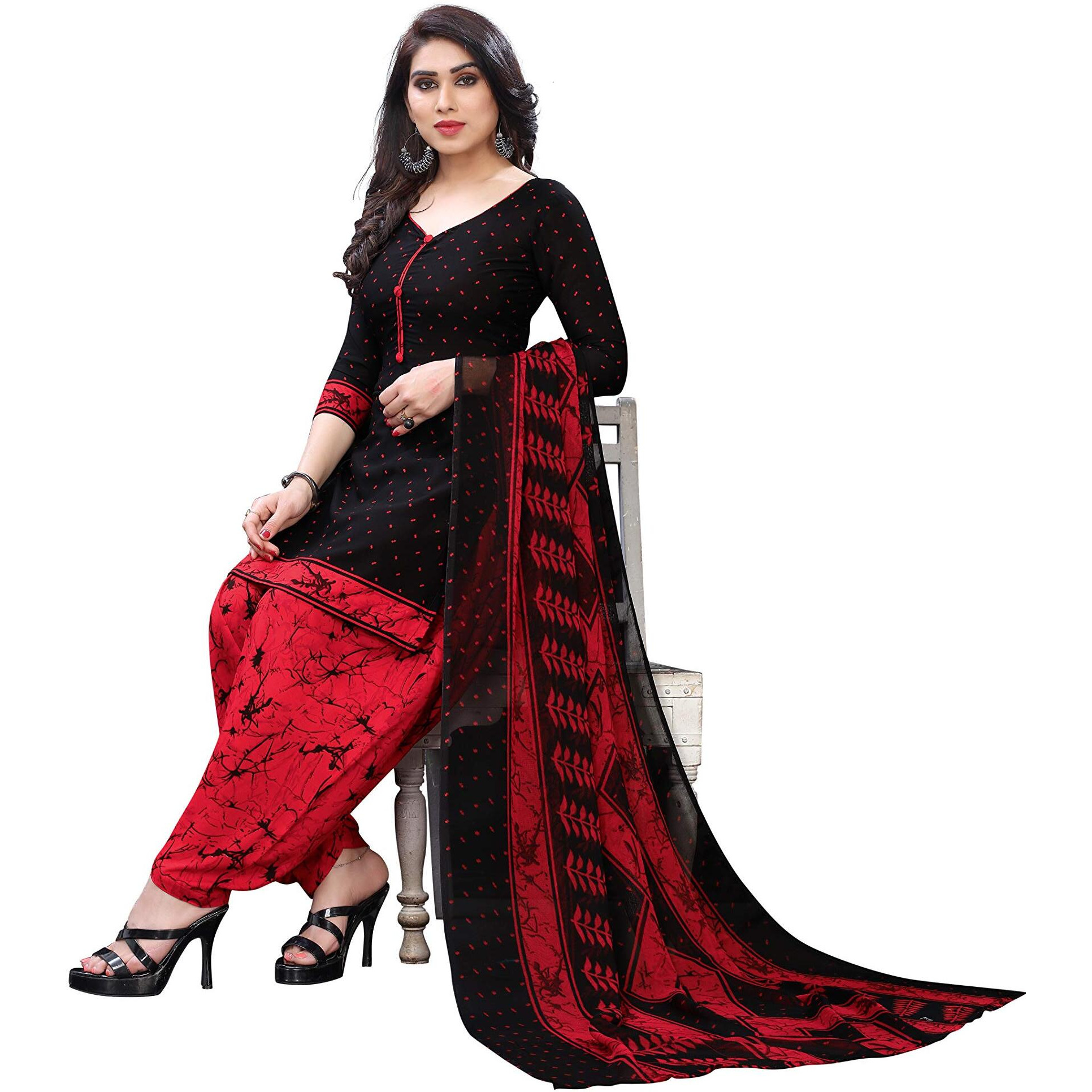 Yashika Women's Cotton Dress Material (Artwork Black Red_Free Size)