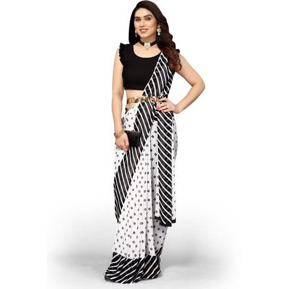 Yashika Womens Georgette Printed Saree With Blouse Piece(ZHILMIL BLACK_N_Free Size)