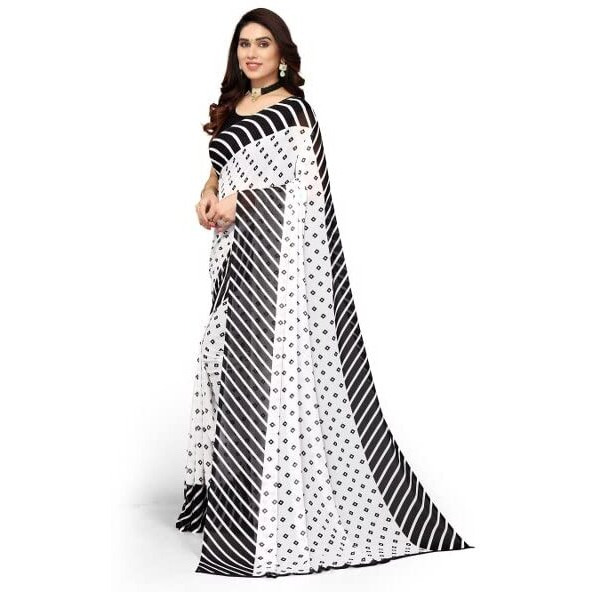 Yashika Womens Georgette Printed Saree With Blouse Piece(ZHILMIL BLACK_N_Free Size)