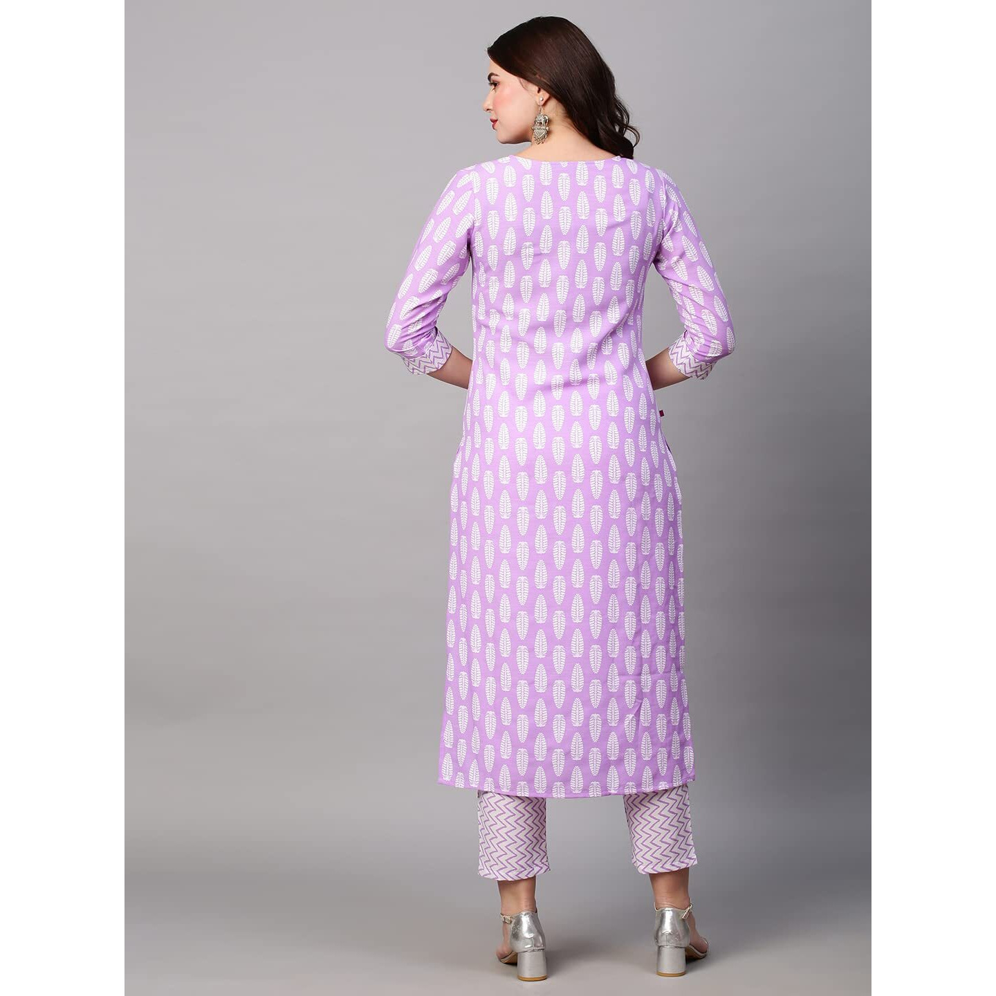 ANNI DESIGNER Women's Cotton Blend Traditional Straight Printed Kurta with Pant Set (Danapa Purple-FBF001_M_Purple_Medium)