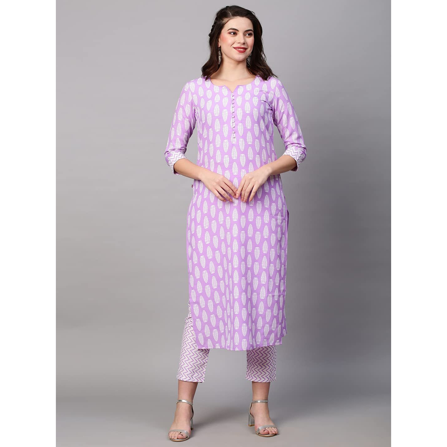 ANNI DESIGNER Women's Cotton Blend Traditional Straight Printed Kurta with Pant Set (Danapa Purple-FBF001_M_Purple_Medium)