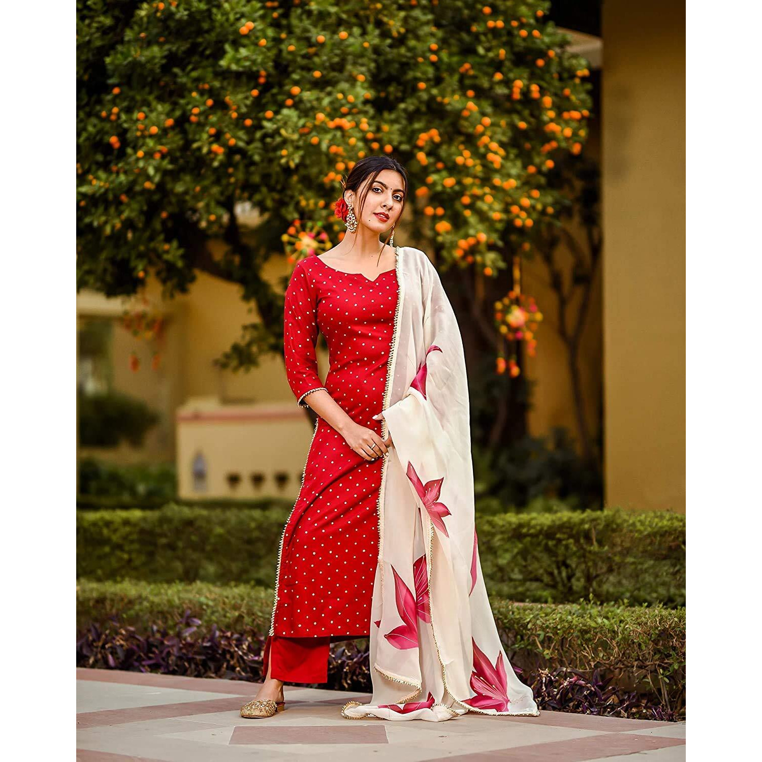 ANNI DESIGNER Women's Rayon Printed Straight Kurta with Palazzos & Dupatta (DEB-Rayon SET10_S) Multicolour