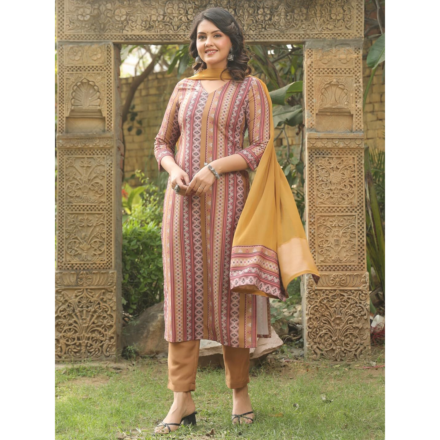 ANNI DESIGNER Women's Rayon Blend Straight Printed Kurta with Pant & Dupatta (MUKESH Multi_L_Multicolor_Large)