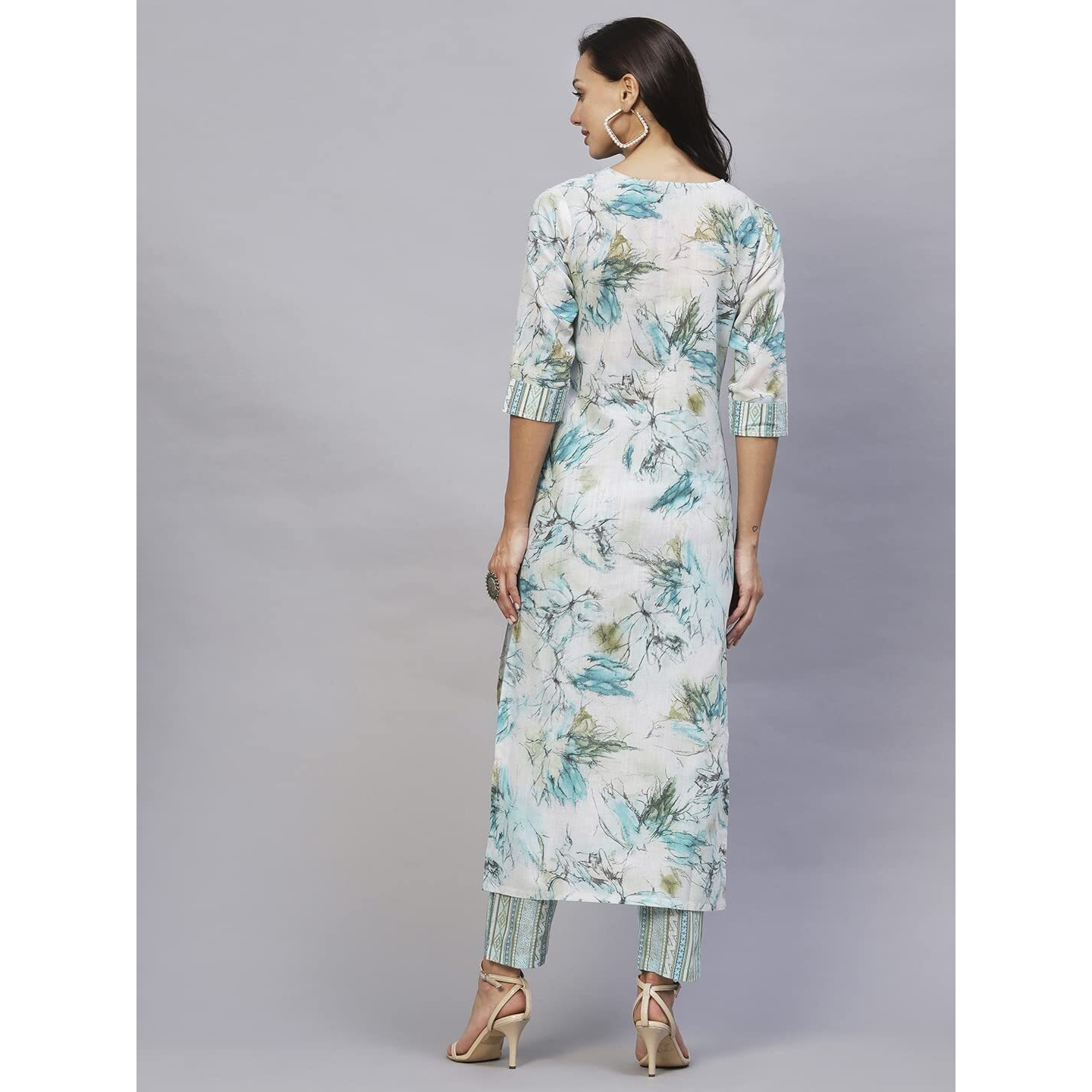 ANNI DESIGNER Women's Cotton Blend Printed Straight Kurta with Pant (PS-RAMA-Green_S_Green_Small)
