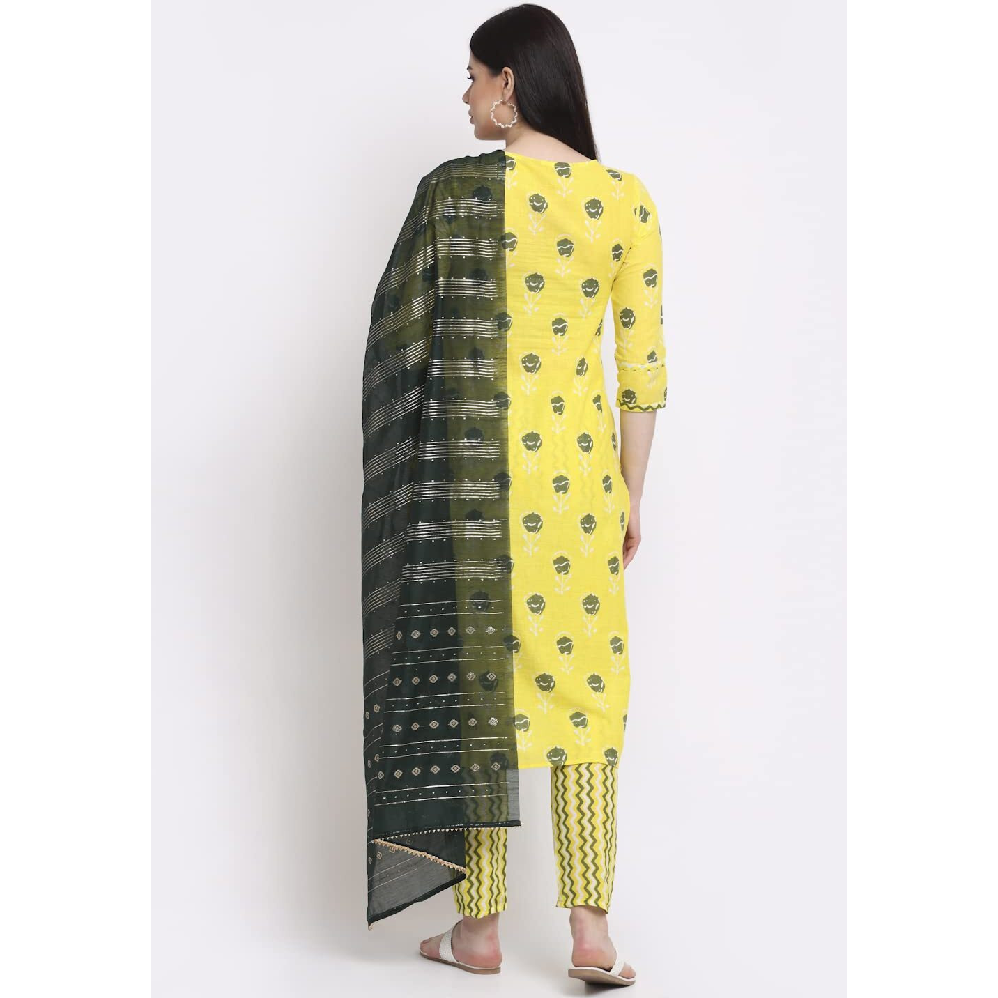 ANNI DESIGNER Women's Cotton Straight Kurta with Pant & Dupatta (KPTD-COT-10004-GREEN_M_Green_Medium)