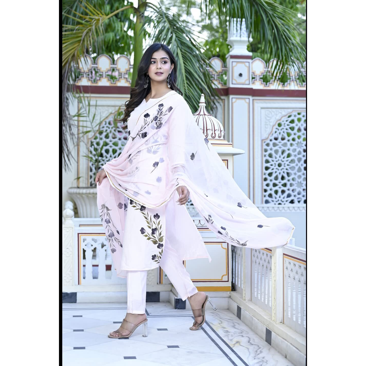 ANNI DESIGNER Women's Cotton Blend Straight Printed Kurta with Pant & Dupatta (BURSH-Peach-NW-CMD_3XL_Peach_XXX-Large)