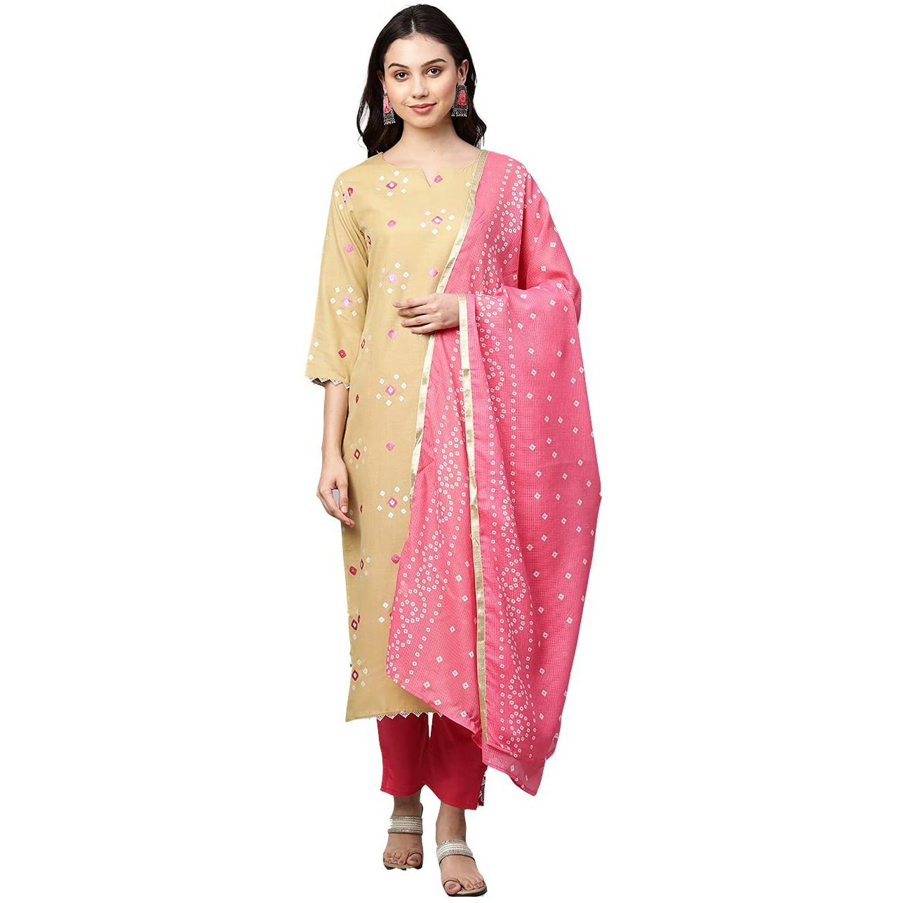 ANNI DESIGNER Women's Cotton Straight Printed Kurta with Pant & Dupatta (SHIPRA Light Green_S-Light Green_Small)