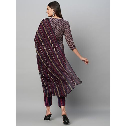 ANNI DESIGNER Women's Cotton Blend Straight Printed Kurta with Pant & Dupatta (Farali Blue_XXL_Blue_XX-Large)