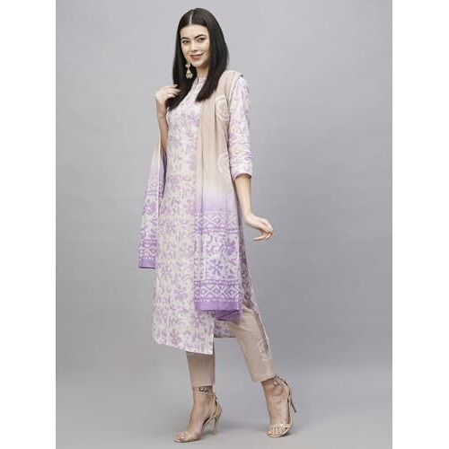 ANNI DESIGNER Women's Cotton Blend Straight Printed Kurta with Pant & Dupatta (Jalpari Purple_XL_Purple_X-Large)