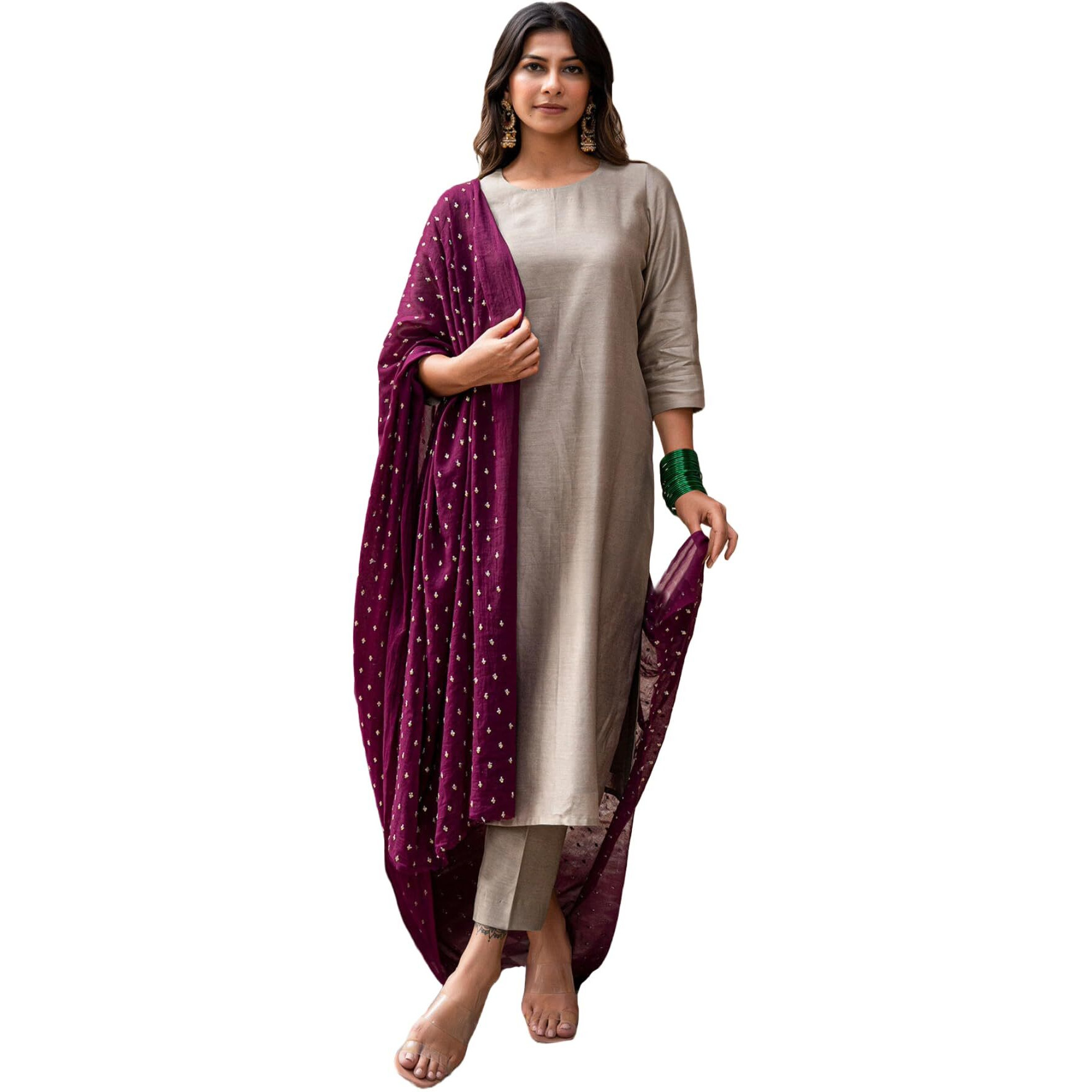 ANNI DESIGNER Women's Rayon Blend Straight Solid Kurta with Pant & Dupatta (BRIBITI Beige_XXL_Beige_XX-Large)