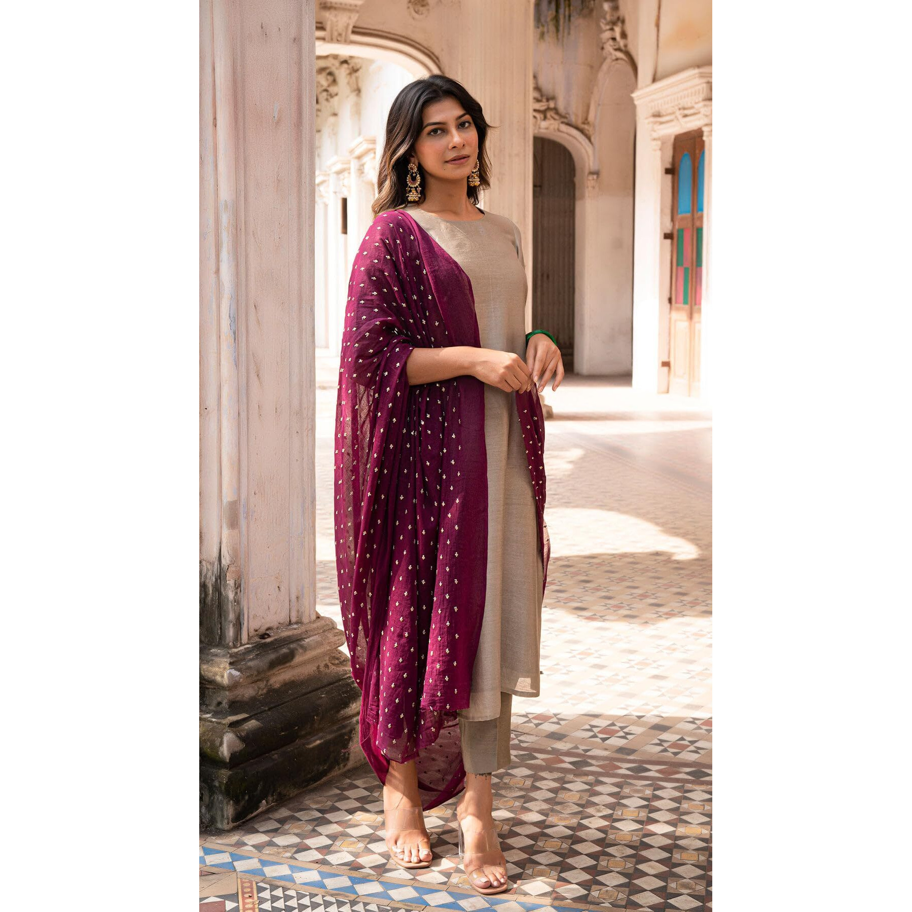 ANNI DESIGNER Women's Rayon Blend Straight Solid Kurta with Pant & Dupatta (BRIBITI Beige_XXL_Beige_XX-Large)