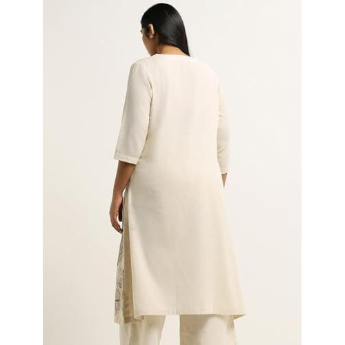 ANNI DESIGNER Women's Cotton Blend Straight Printed Kurta with Pant (Nenisha Cream_L_Cream_Large)
