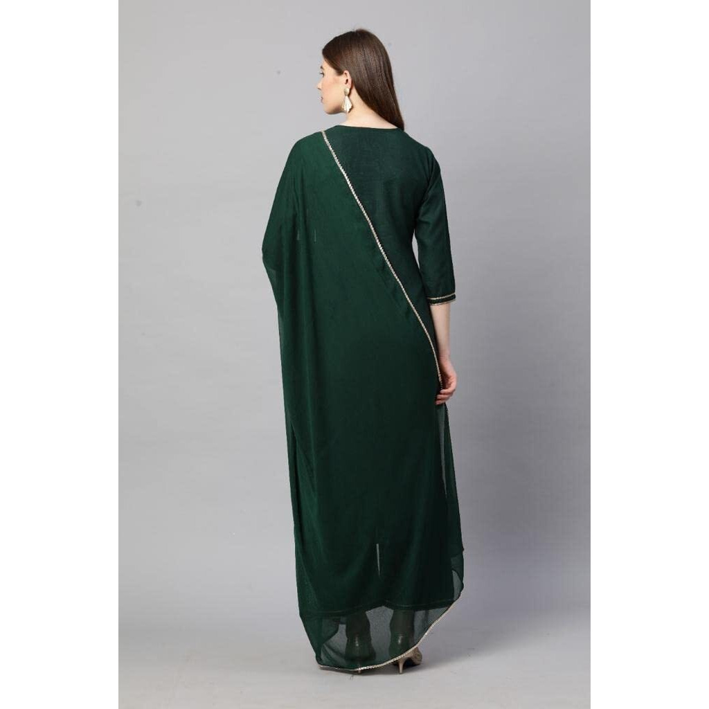 ANNI DESIGNER Women's Ruby Cotton Solid Straight Kurti with Palazzos & Dupatta Set (Label Green_XXL_Green_XX-Large)