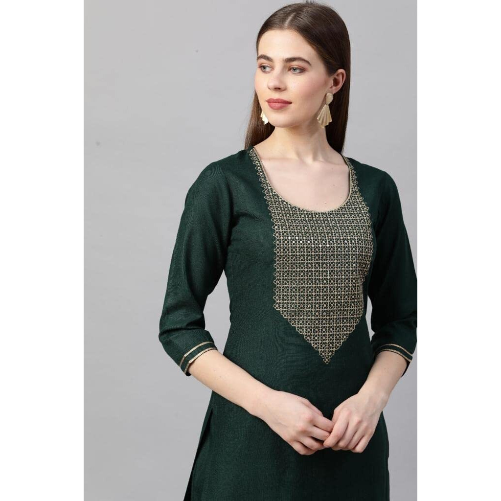 ANNI DESIGNER Women's Ruby Cotton Solid Straight Kurti with Palazzos & Dupatta Set (Label Green_XXL_Green_XX-Large)