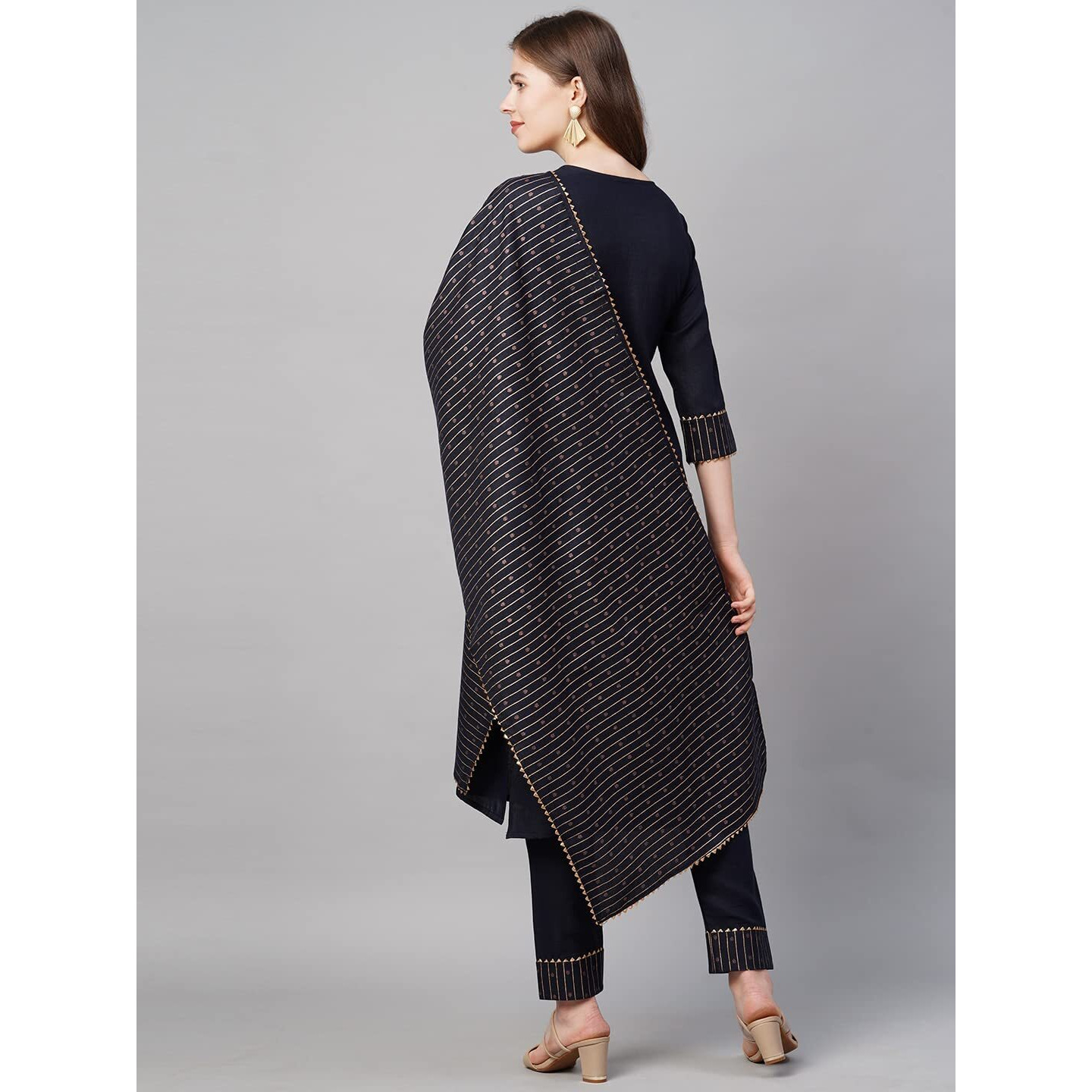 ANNI DESIGNER Women's Cotton Straight Kurta with Pant & Dupatta (KPTD-COT-10069-NAVY Blue_XXL_Dark Blue_XX-Large)