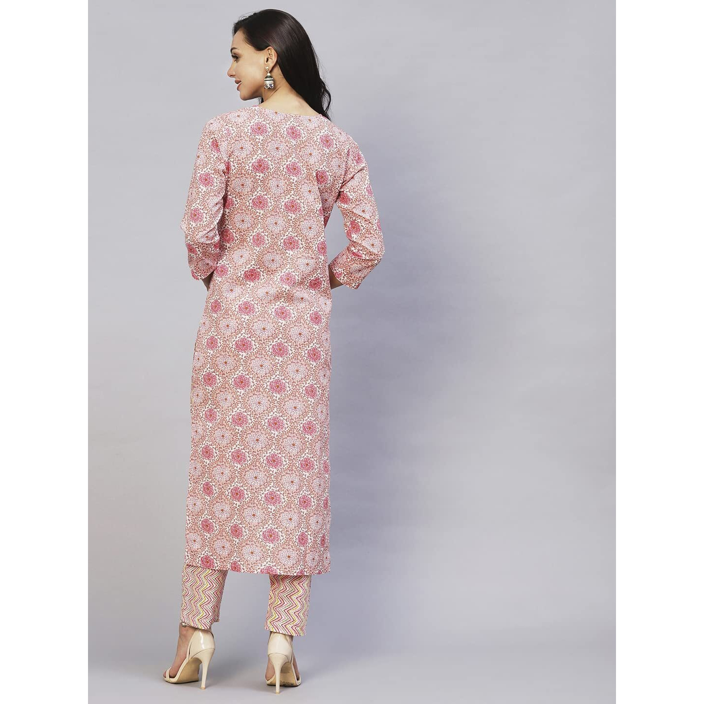 ANNI DESIGNER Women's Cotton Blend Printed Straight Kurta with Pant (Achu Pink_XXL_Pink_XX-Large)