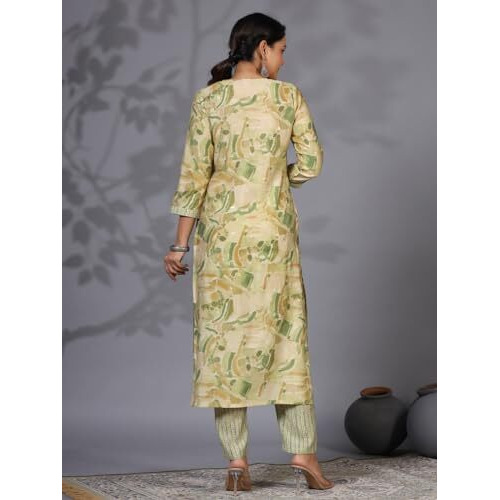 ANNI DESIGNER Women's Rayon Blend Straight Printed Kurta with Pant (Nissu Green_M_Green_Medium)