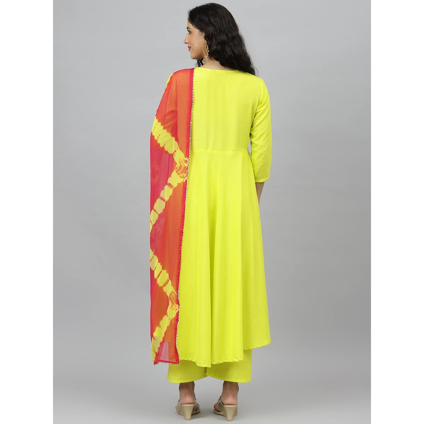 ANNI DESIGNER Women's Cotton Blend Printed Anarkali Kurta, Pant & Dupatta (Punji New Yellow_XL_Yellow_X-Large)