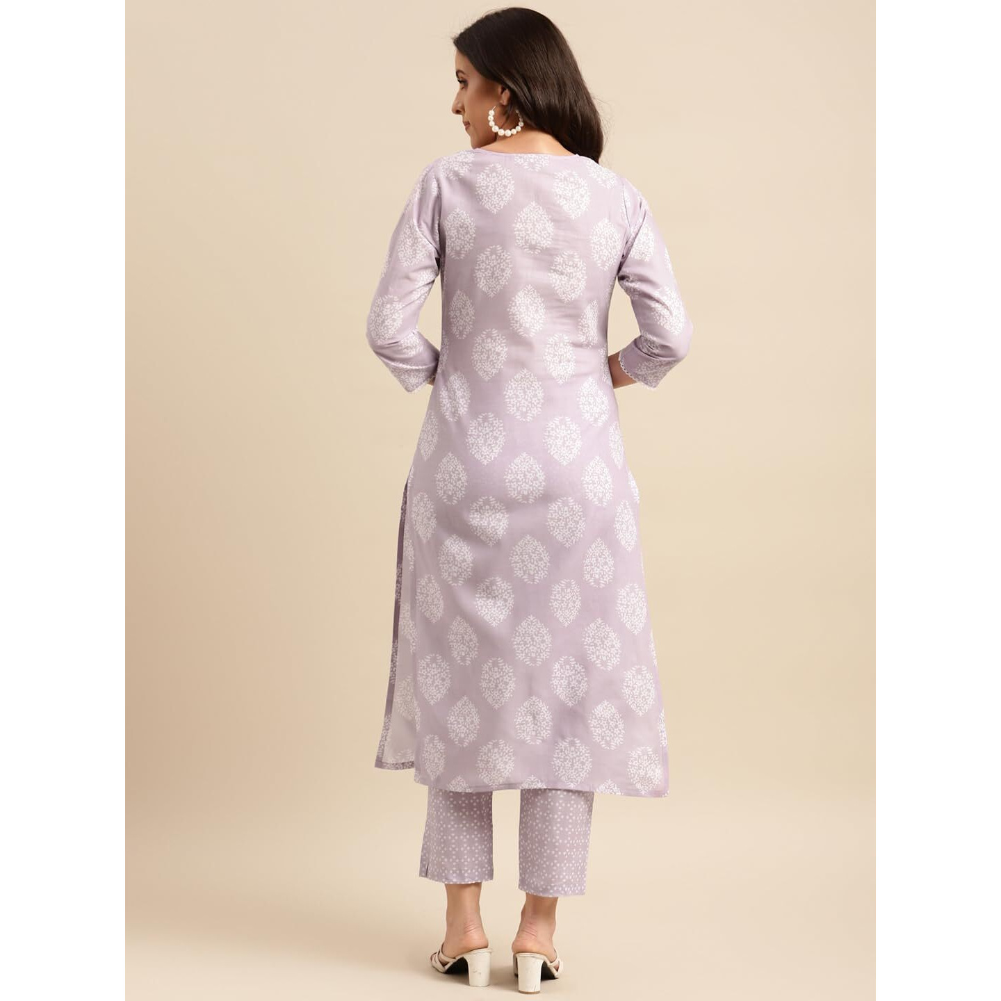 ANNI DESIGNER Women's Cotton Blend Straight Printed Kurta with Pant (Selven Multi-NWG_S_Purple_Small)