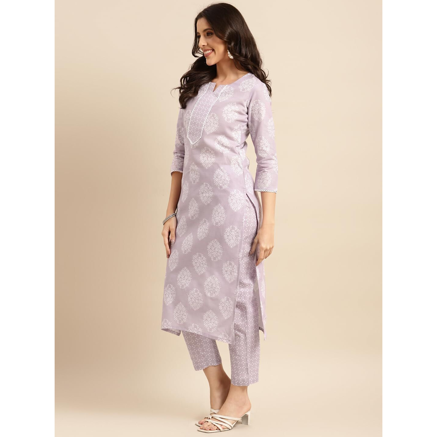 ANNI DESIGNER Women's Cotton Blend Straight Printed Kurta with Pant (Selven Multi-NWG_S_Purple_Small)