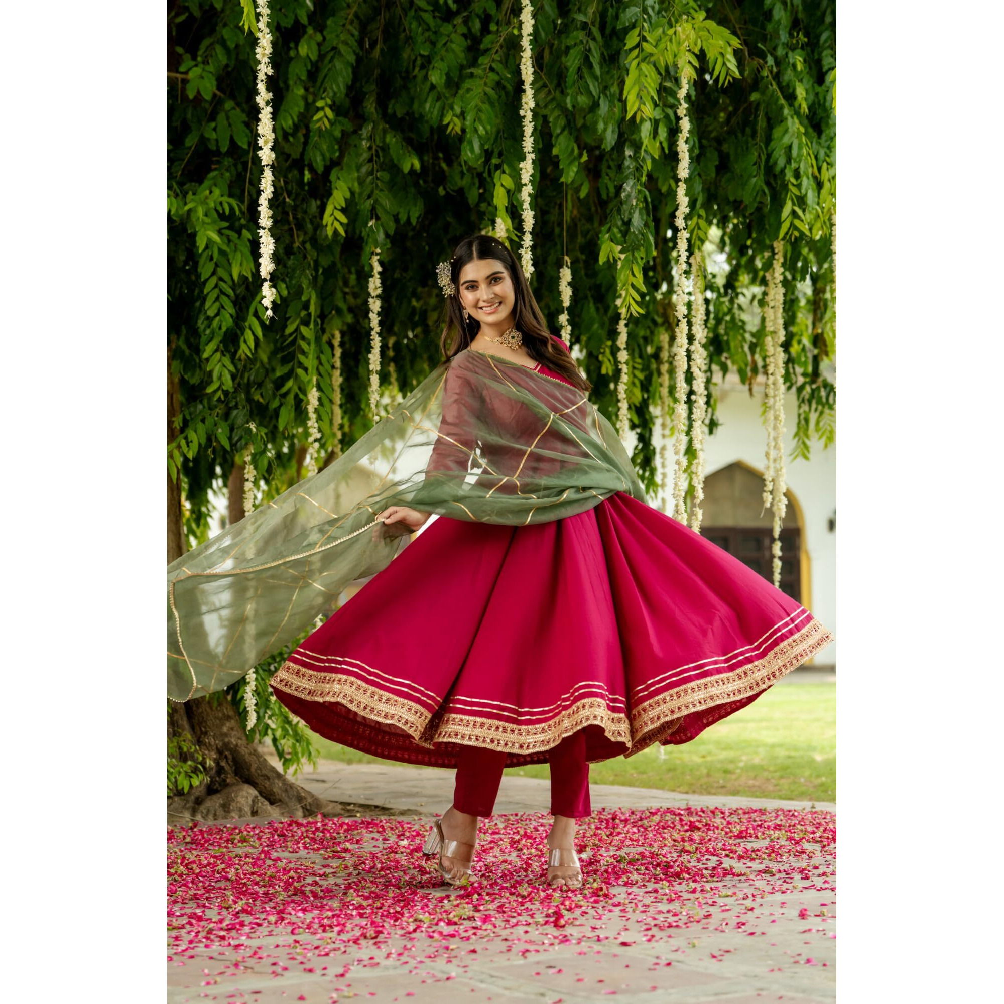 ANNI DESIGNER Women's Rayon Blend Solid Anarkali Kurta with Pant & Dupatta (SAMDA Rani_XL_Pink_X-Large)