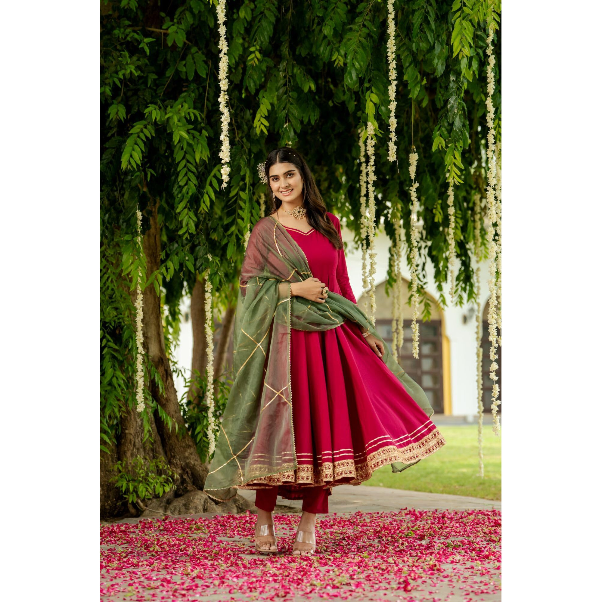 ANNI DESIGNER Women's Rayon Blend Solid Anarkali Kurta with Pant & Dupatta (SAMDA Rani_XL_Pink_X-Large)